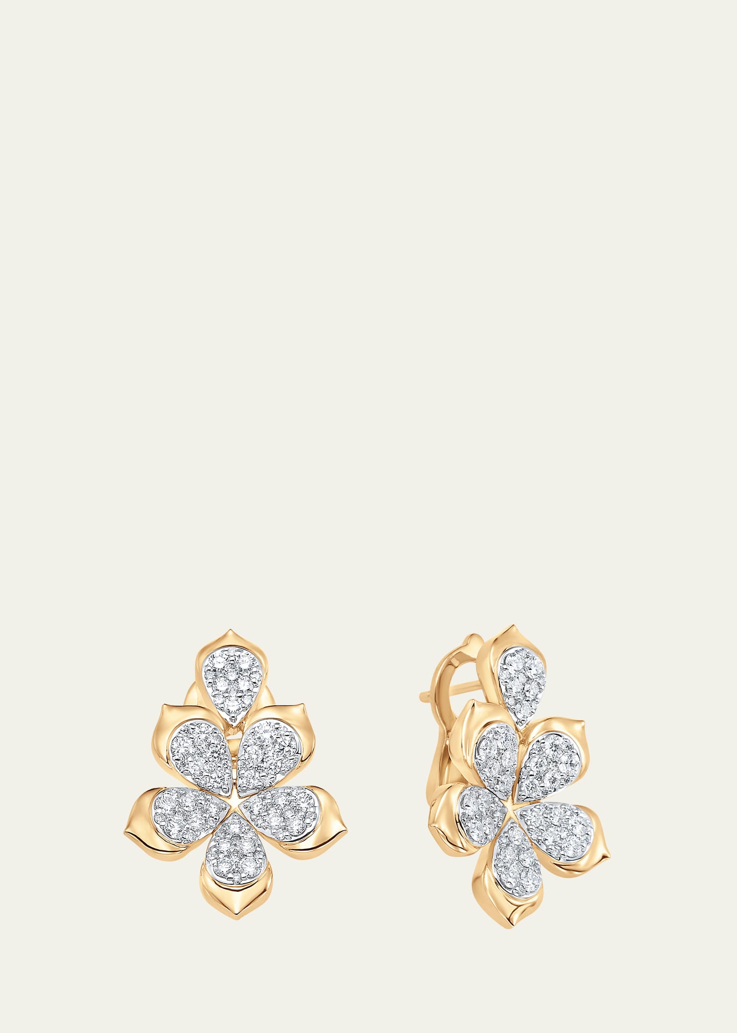 18K Two-Tone Gold Lierre Diamond Partial Pear Flower Stud Earrings
