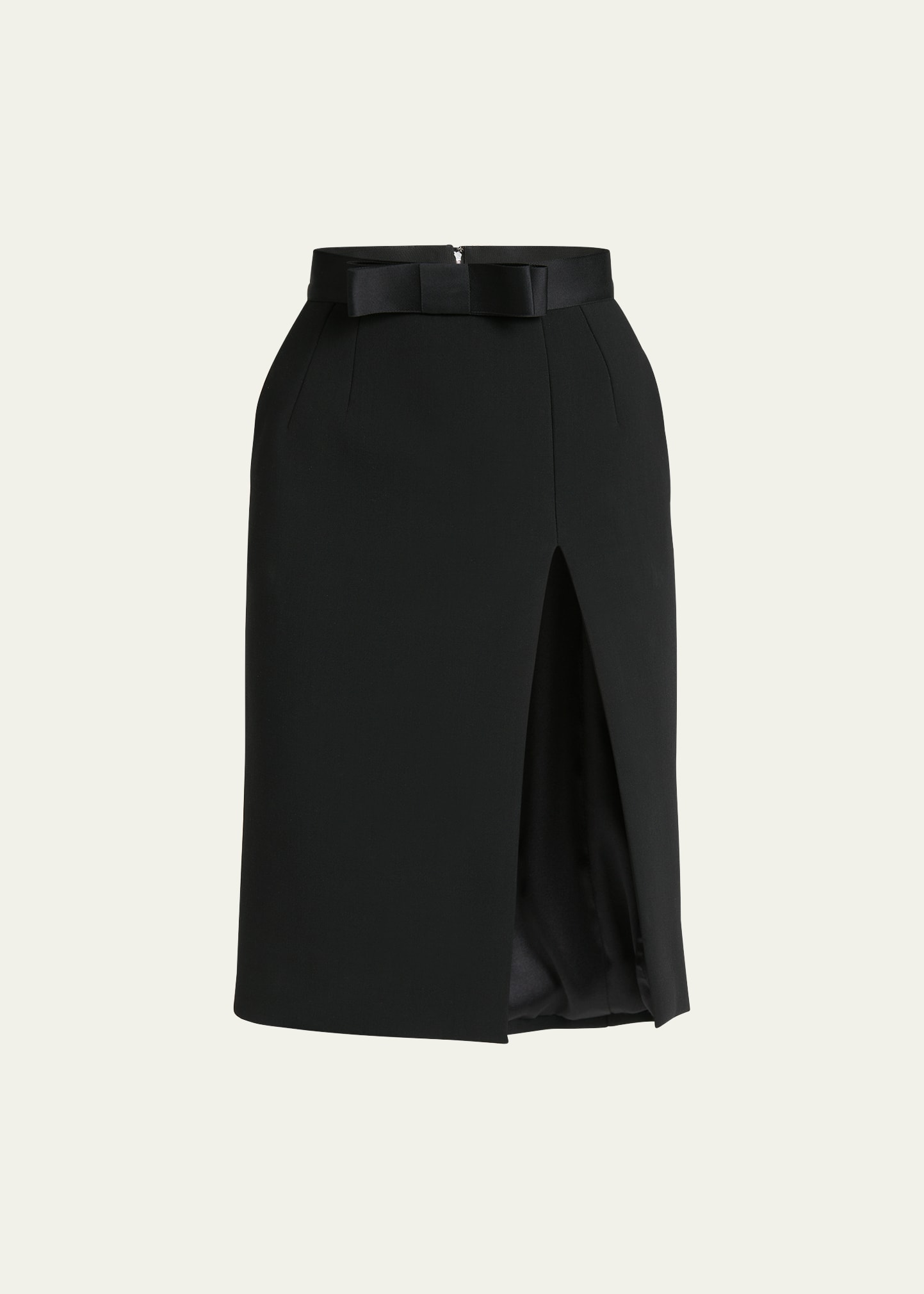 Shop Dolce & Gabbana Bow Slit Wool-blend Skirt In Black