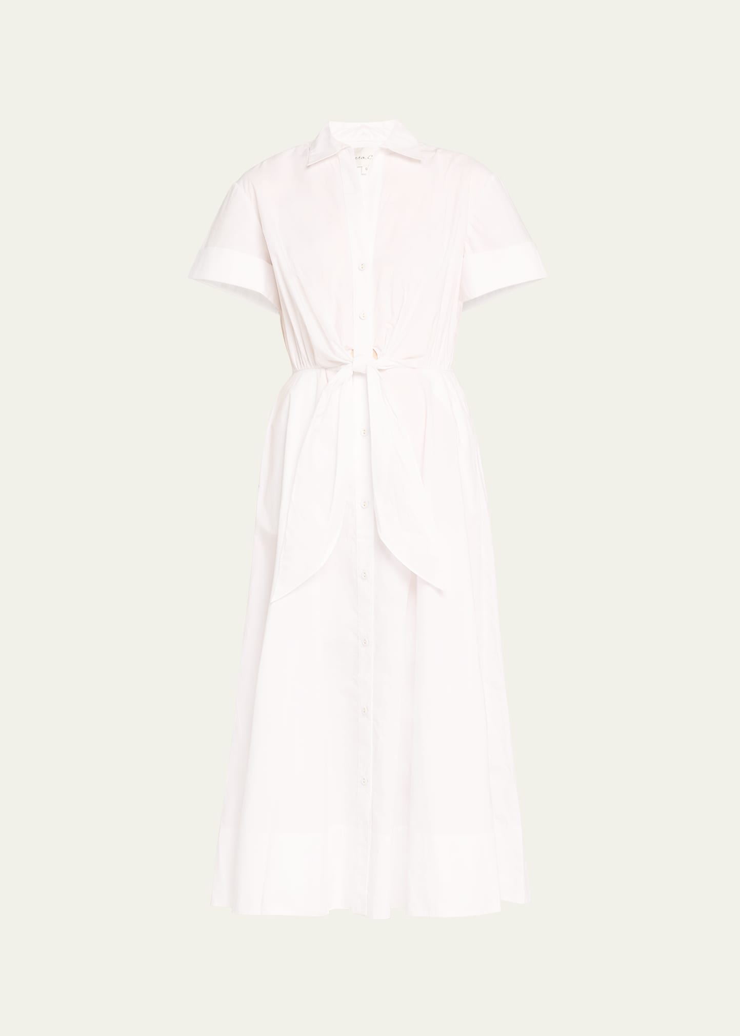 Cara Cara Asbury Self-tie Waist Cotton Poplin Midi Dress In White