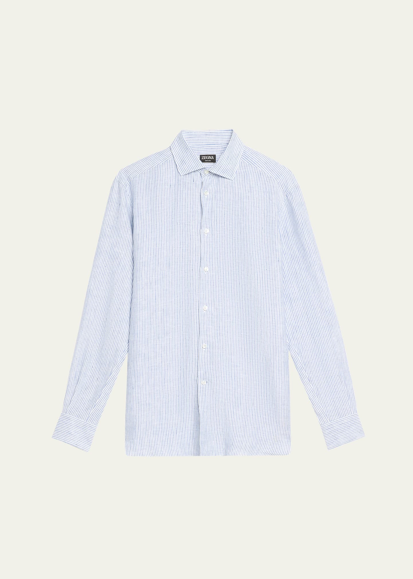Zegna Stripe Oasi Linen Button-up Shirt In Br Blustrp