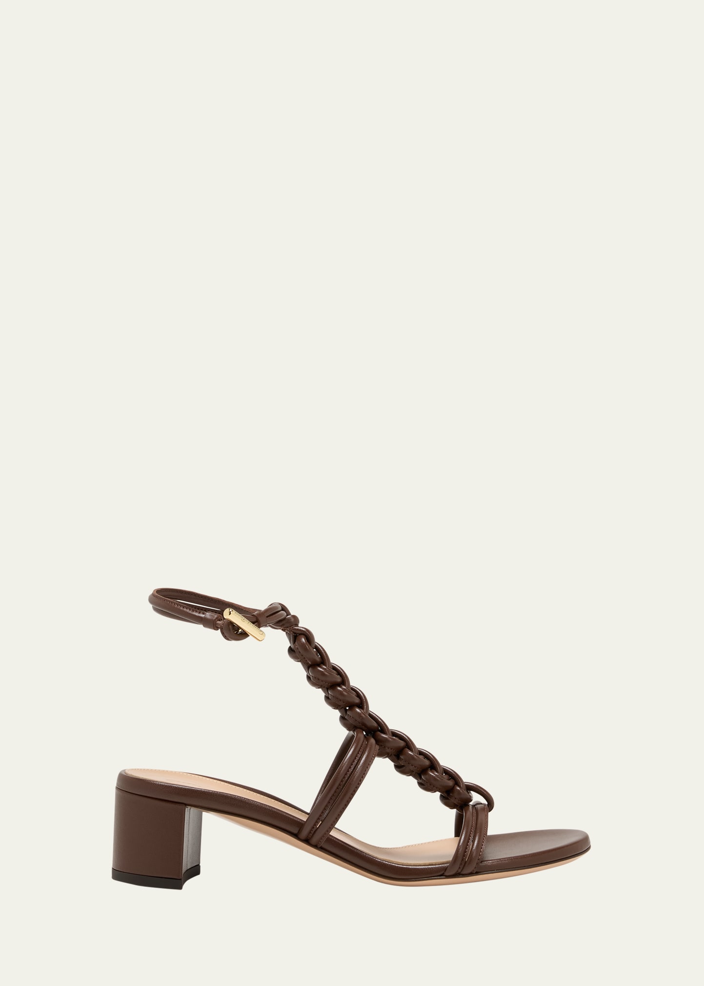Gianvito Rossi Braided Napa T-strap Sandals In Brown