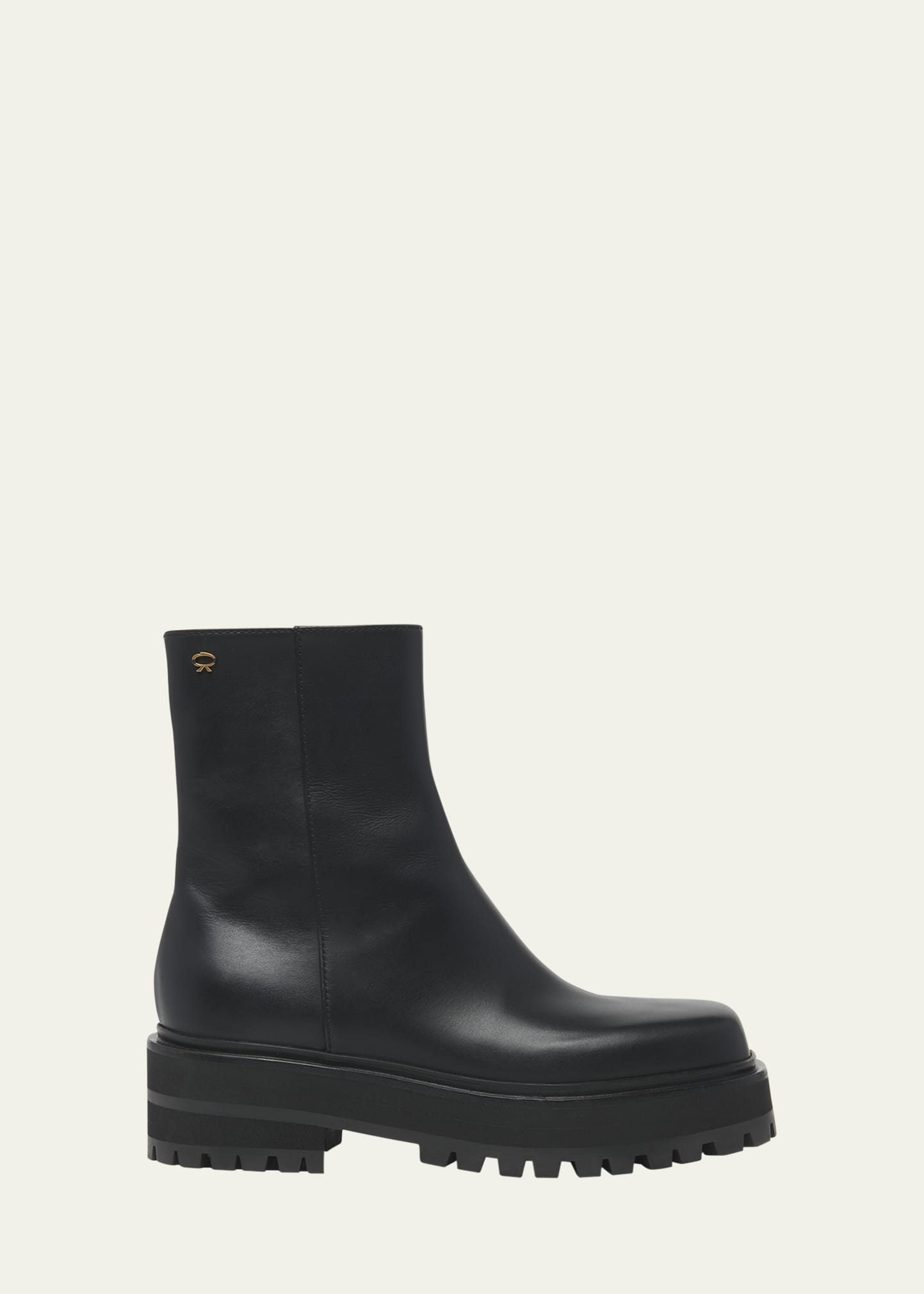 Shop Gianvito Rossi Leather Square-toe Zip Booties In Black
