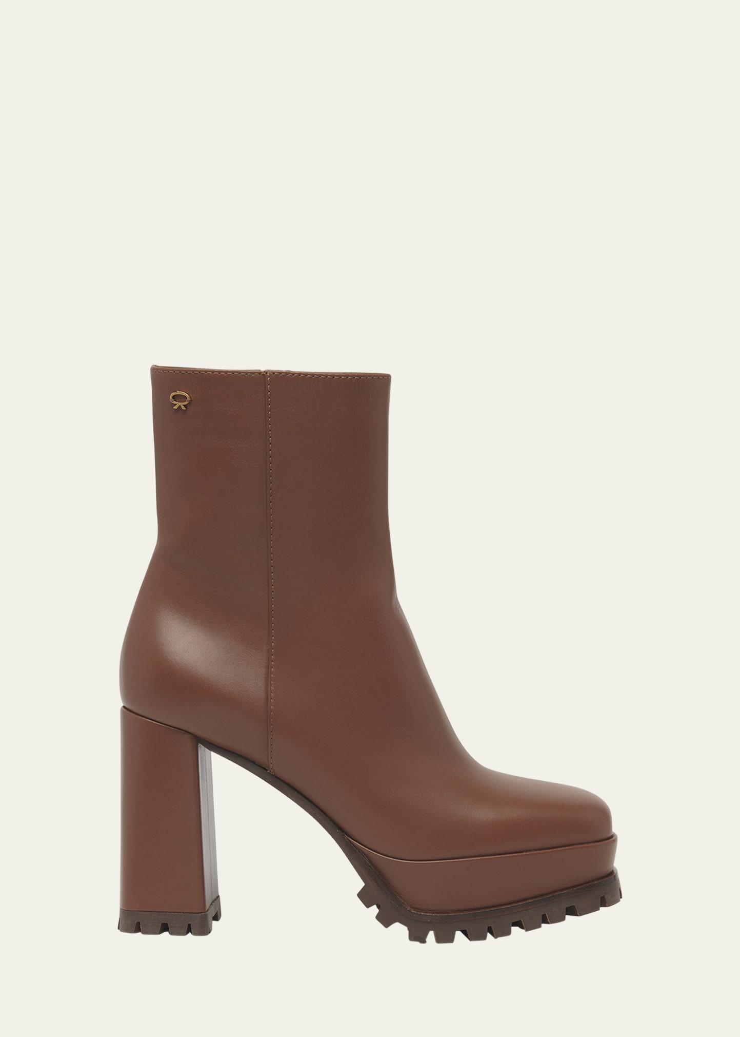 Shop Gianvito Rossi Leather Square-toe Platform Booties In Cuoio