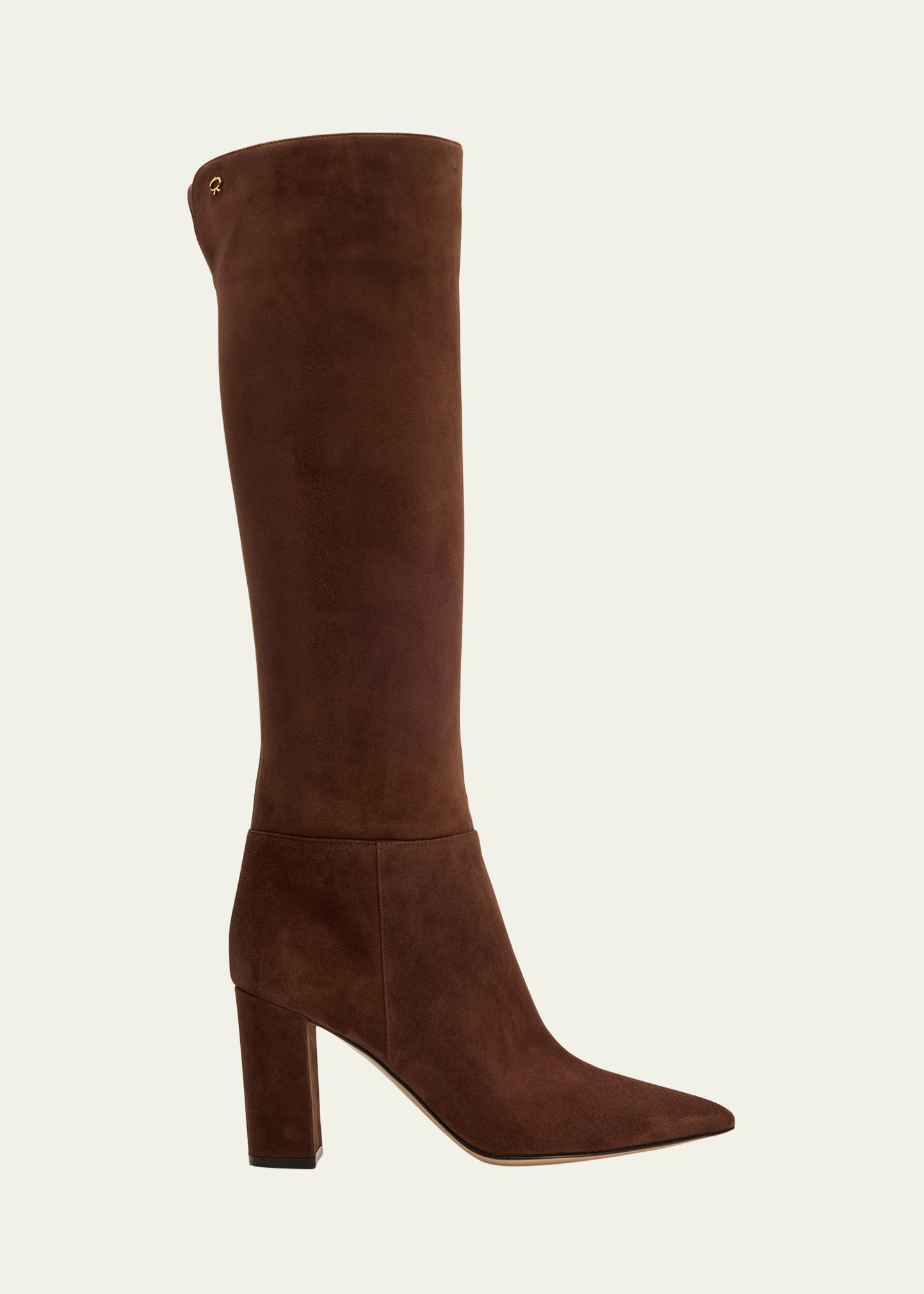 Shop Gianvito Rossi Piper Suede Block-heel Knee Boots In Brown