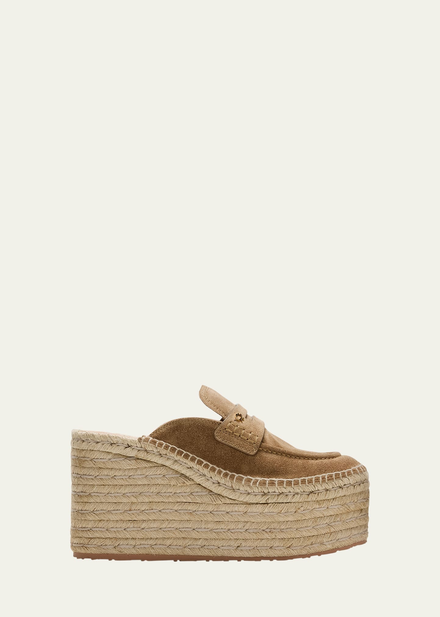 Gianvito Rossi Suede Platform Espadrille Mules In Camel Natural