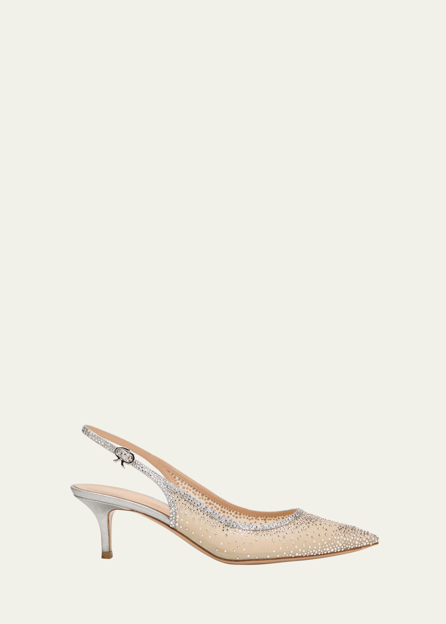 Shop Gianvito Rossi Strass Organza Kitten-heel Slingback Pumps In Silver Nude