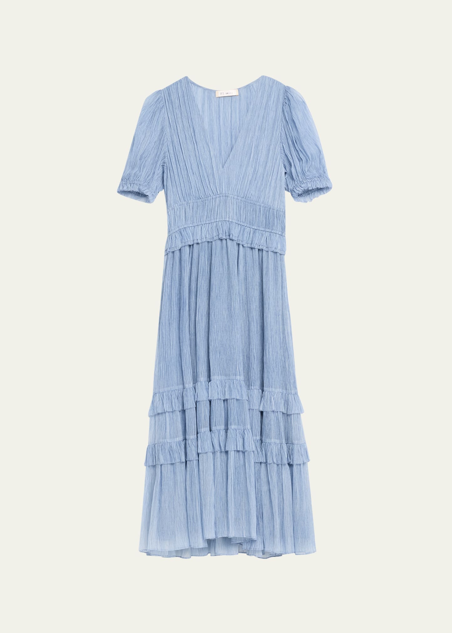 Shop Ulla Johnson Elodie Crinkled Ruffle A-line Midi Dress In Slate