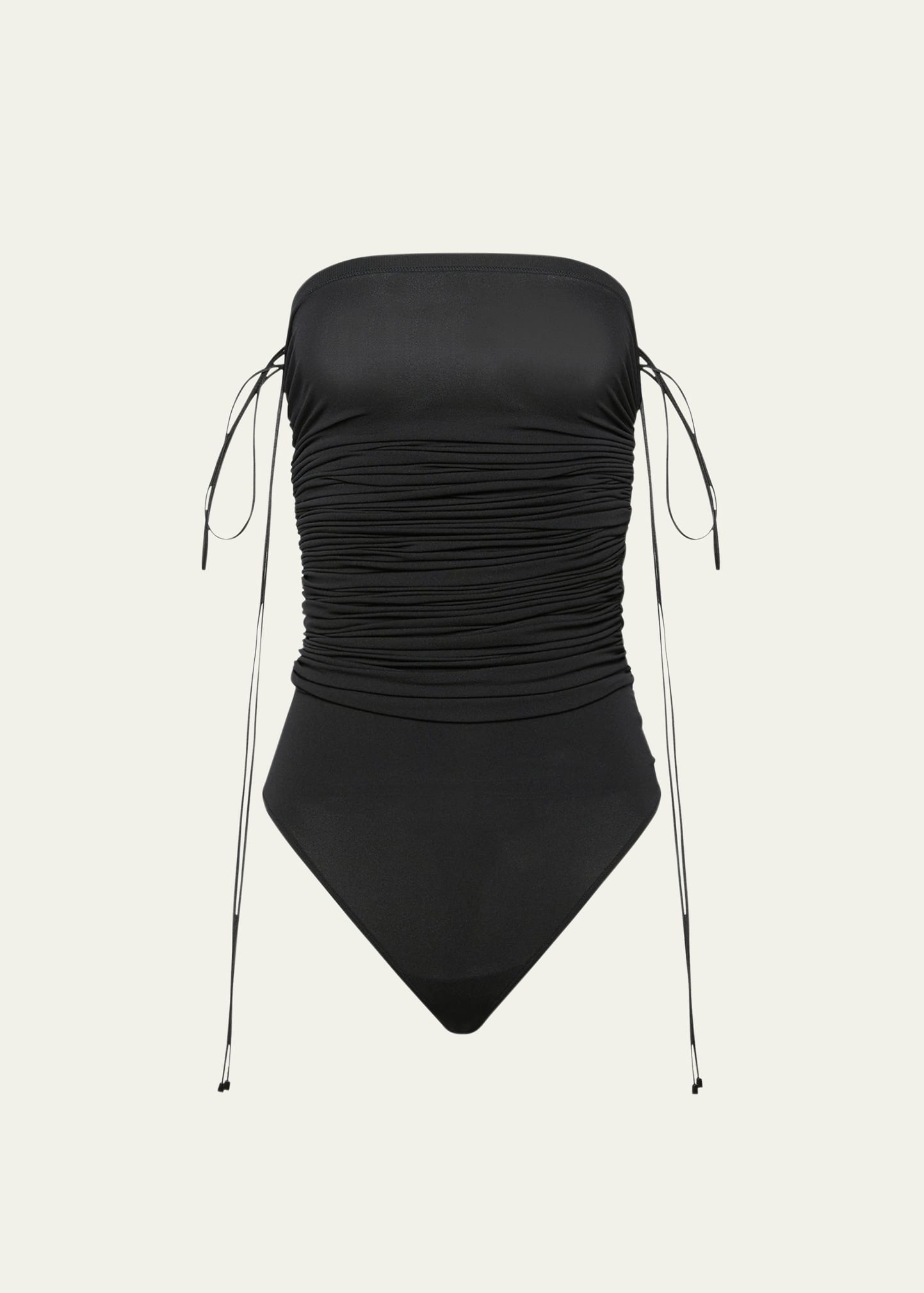 Shop Wolford Fatal Ruched Strapless String Bodysuit In Black