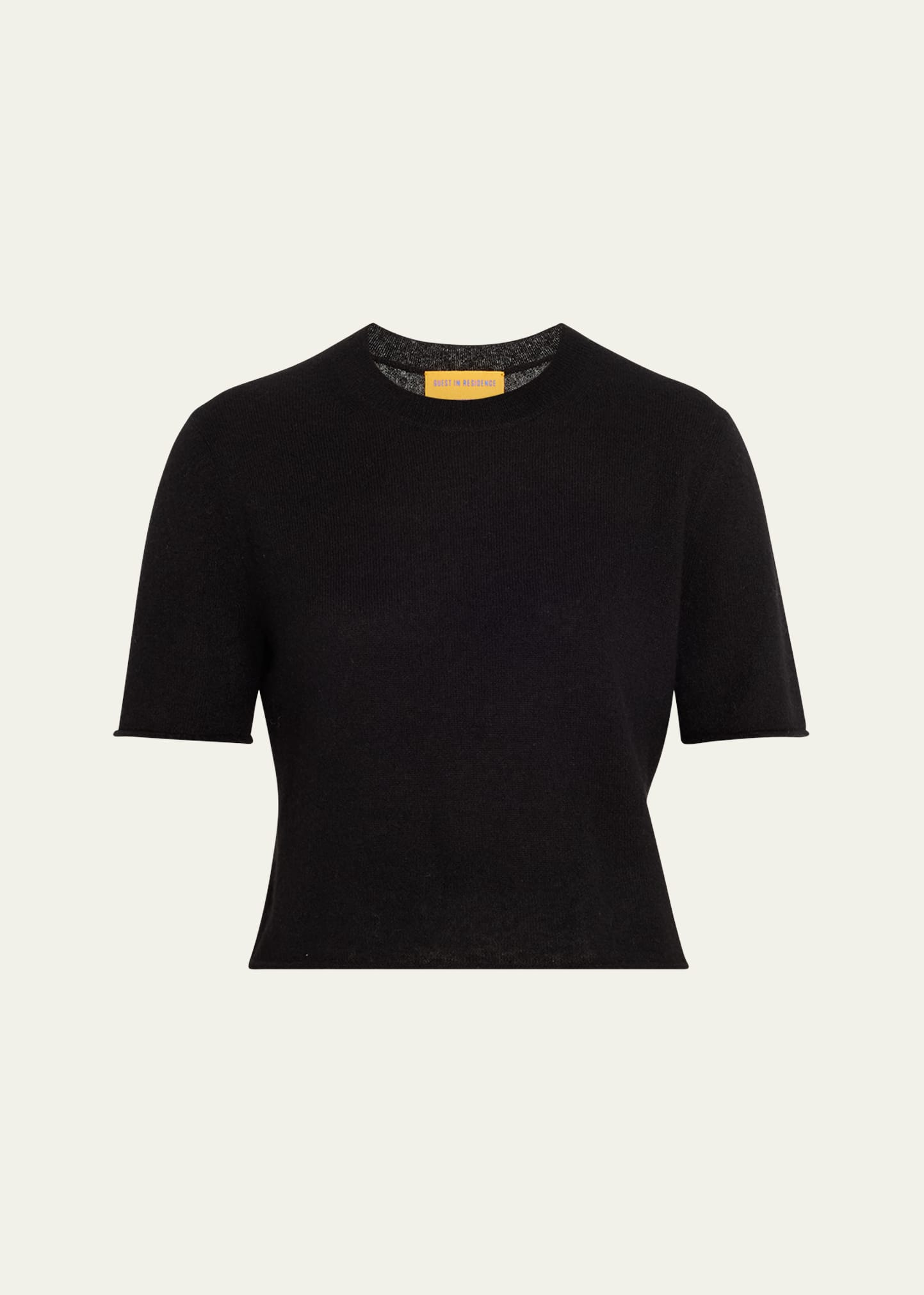 Shop Guest In Residence Featherweight Wool Cashmere Crop T-shirt In Black