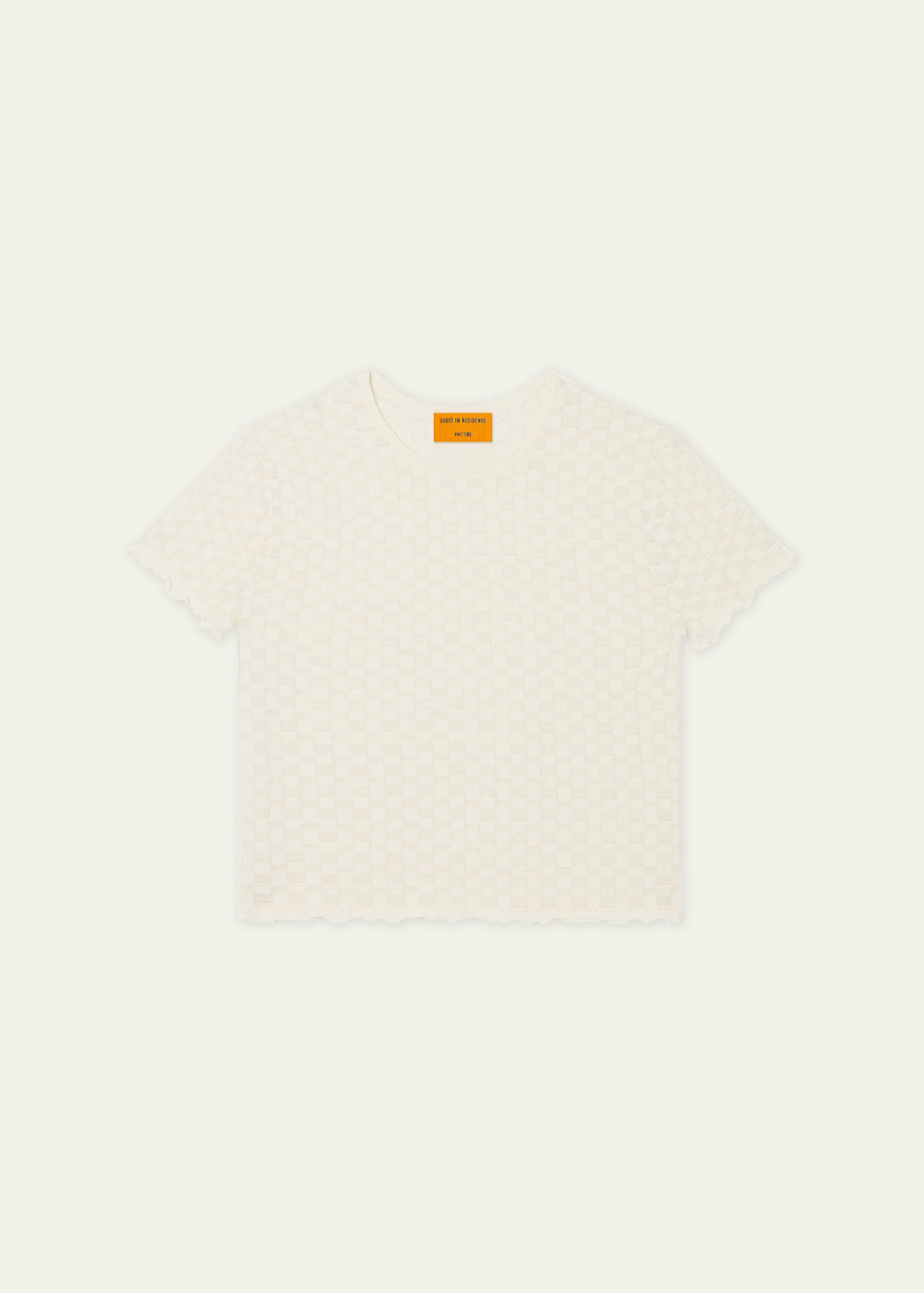 Guest In Residence Checker Jacquard Cropped Short-sleeve T-shirt In Cream