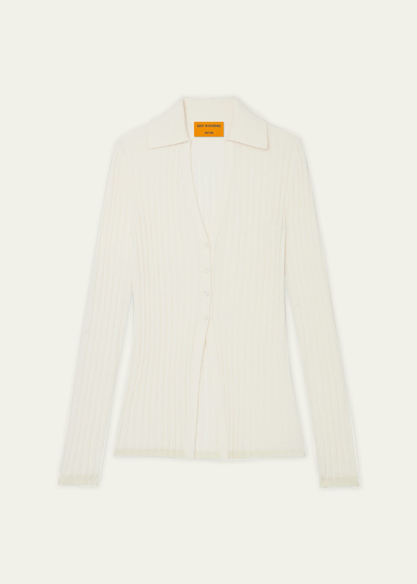 Shop Guest In Residence Ribbed Wool Cashmere V-neck Polo Cardigan In Cream