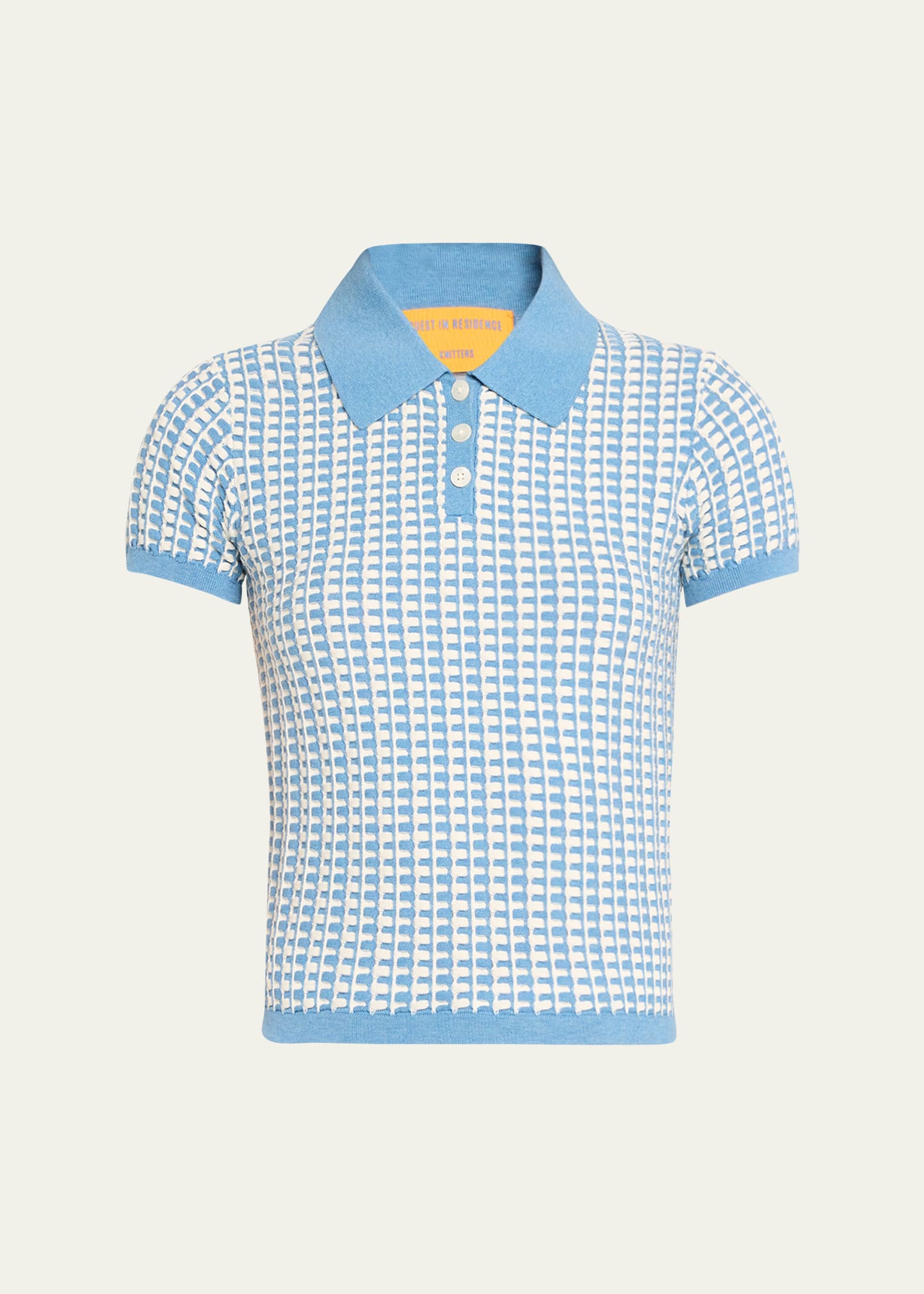 Shop Guest In Residence Cotton Gingham Shrunken Short-sleeve Polo Shirt In Denim Bluecream