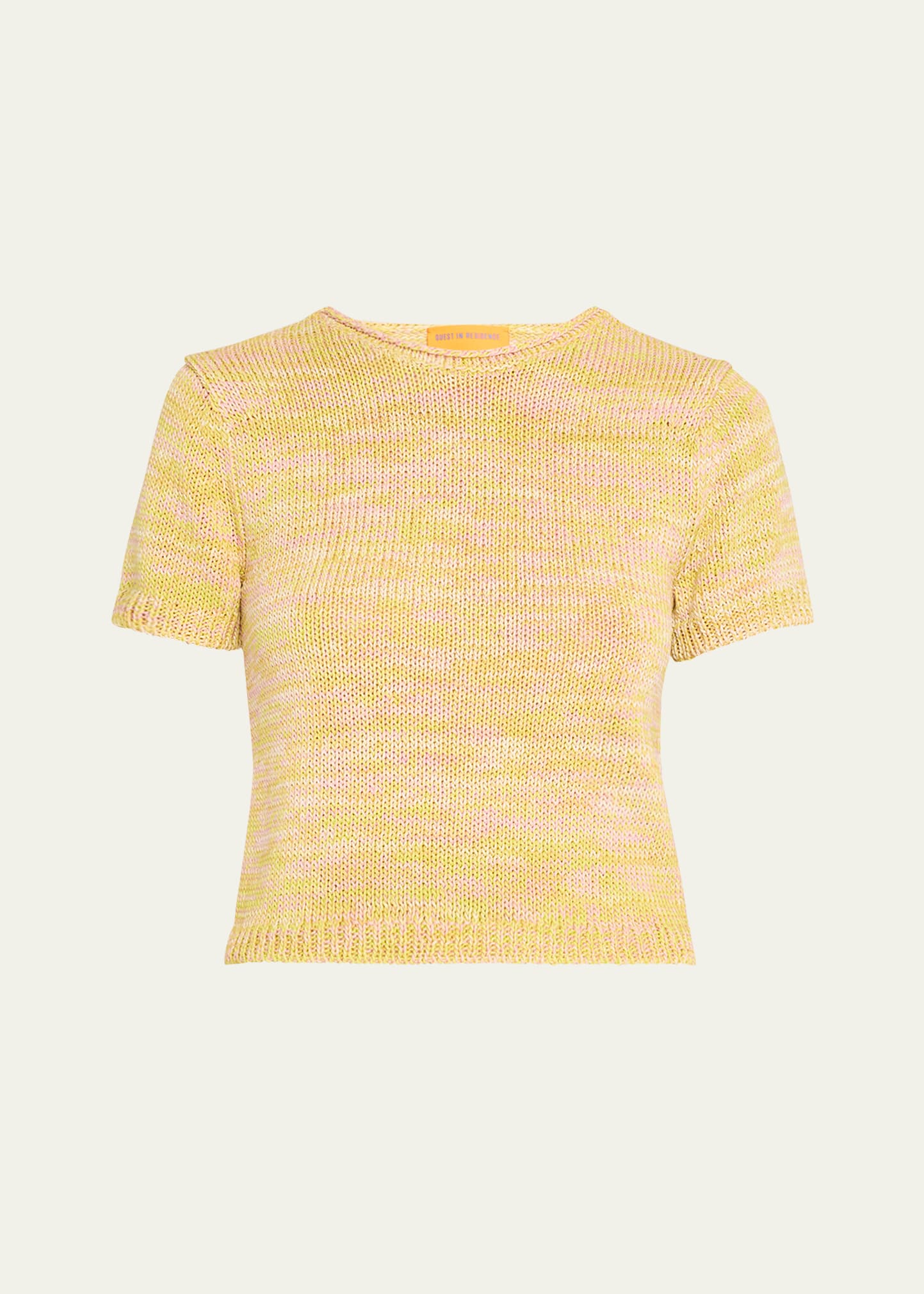 Speckled Cotton Knit Short-Sleeve Crop T-Shirt