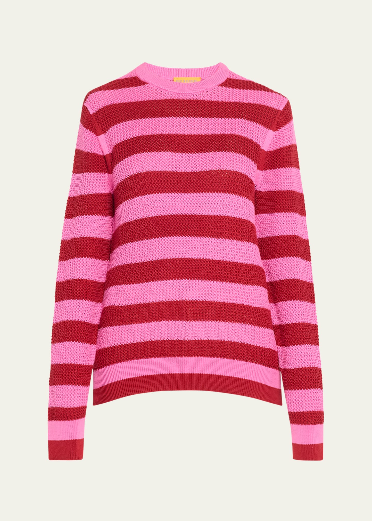 Shop Guest In Residence Net Stripe Cotton Crewneck Sweater In Fuschia/rust