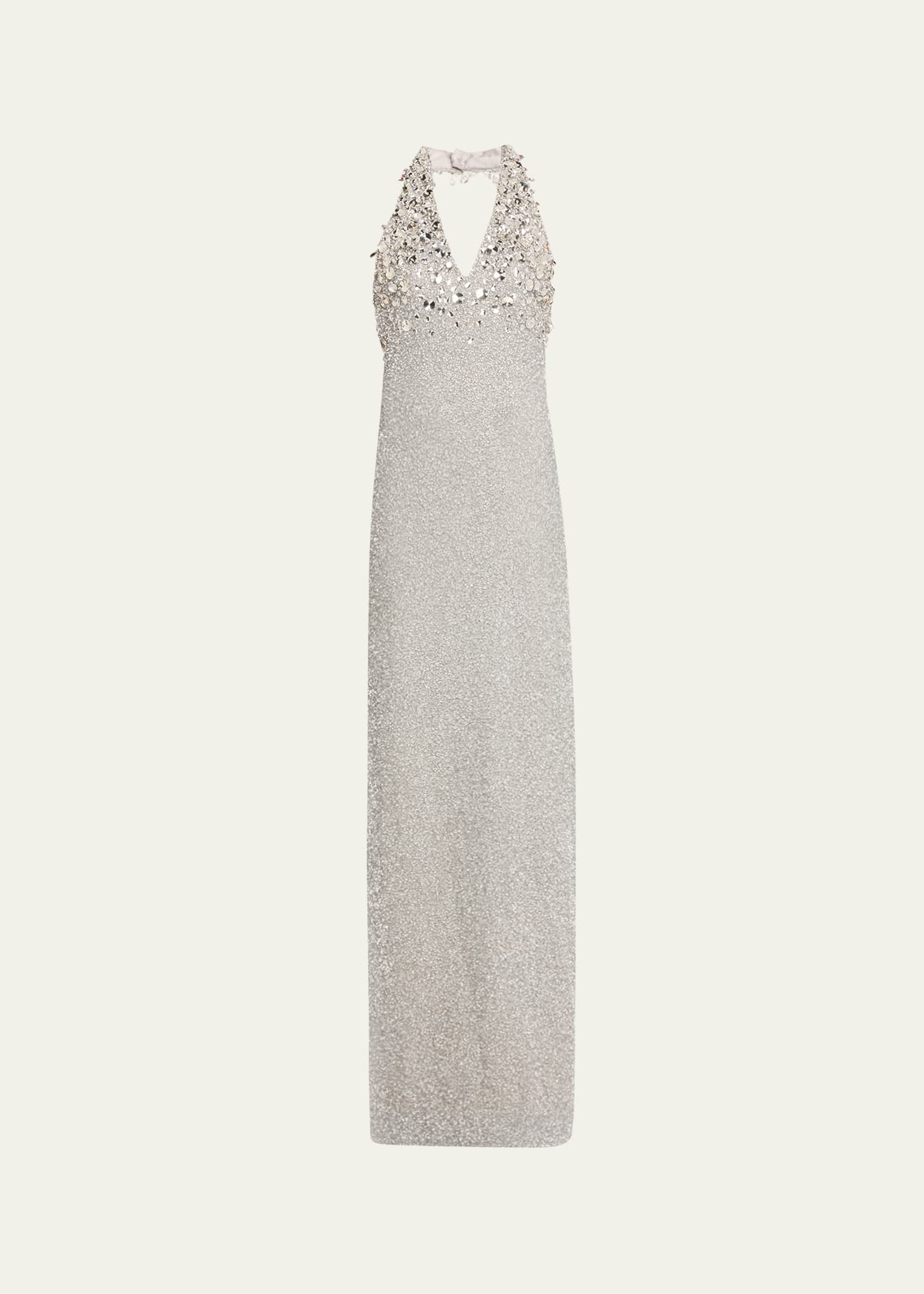 Beaded Halter Gown with Crystal Embellishment