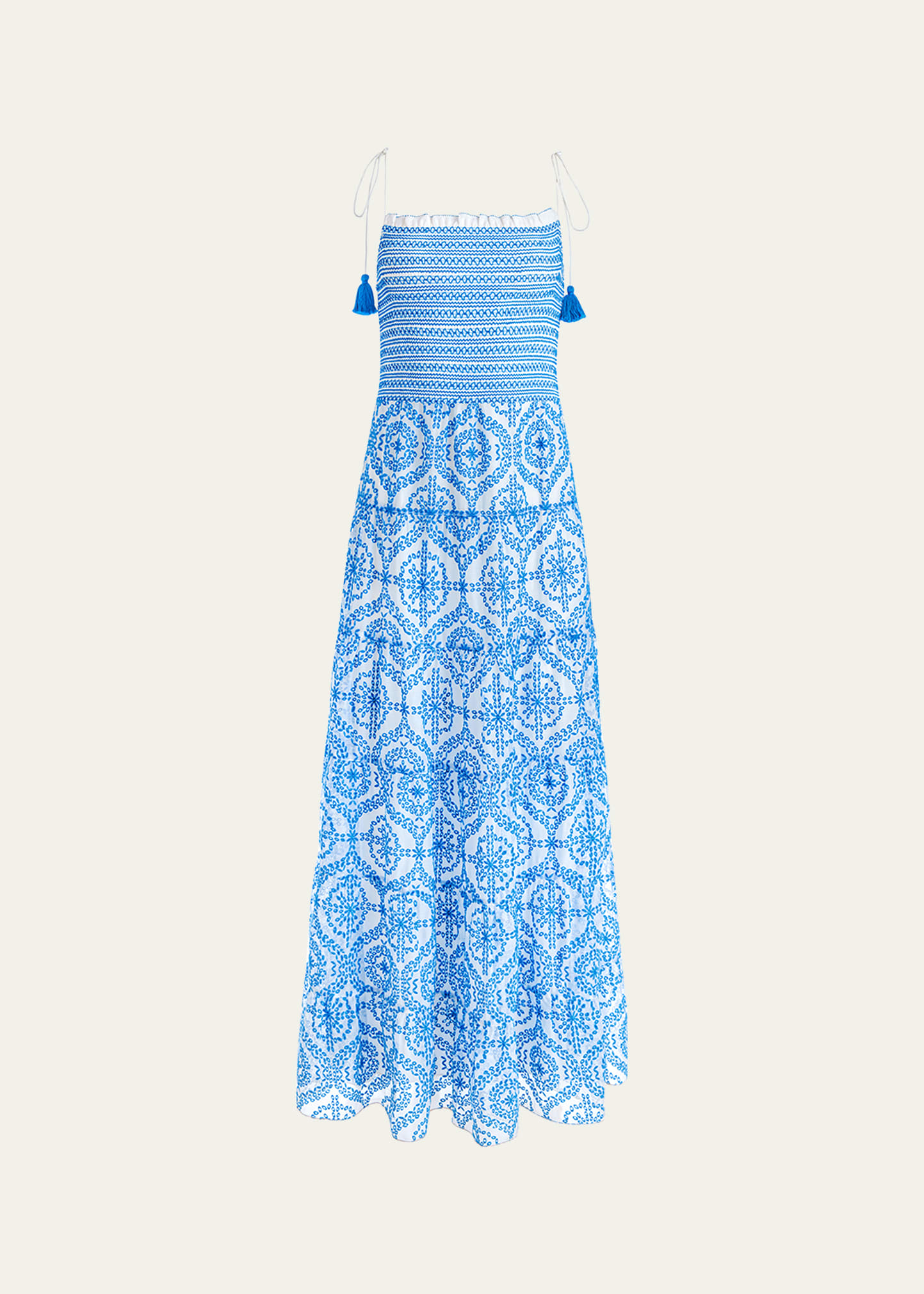 Shop Alice And Olivia Marna Embroidered Tiered Tie-strap Maxi Dress In Off White/french