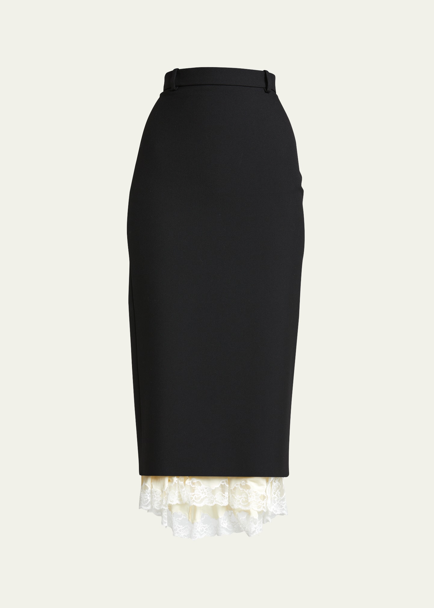 Shop Balenciaga Lingerie Pencil Skirt With Lace Trim In Noir Multi