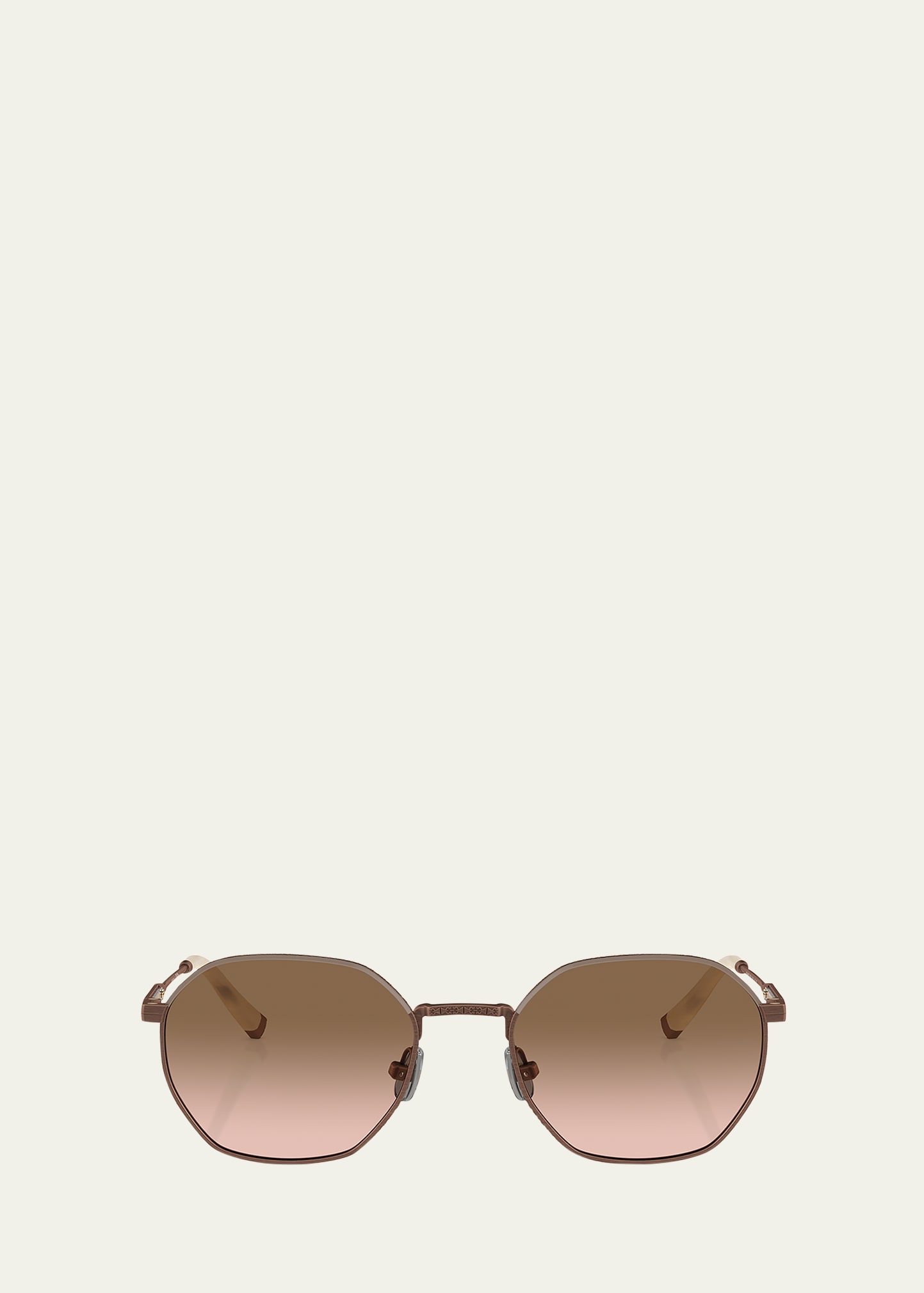 Brunello Cucinelli Semi-rimmed Titanium Round Sunglasses In Brown