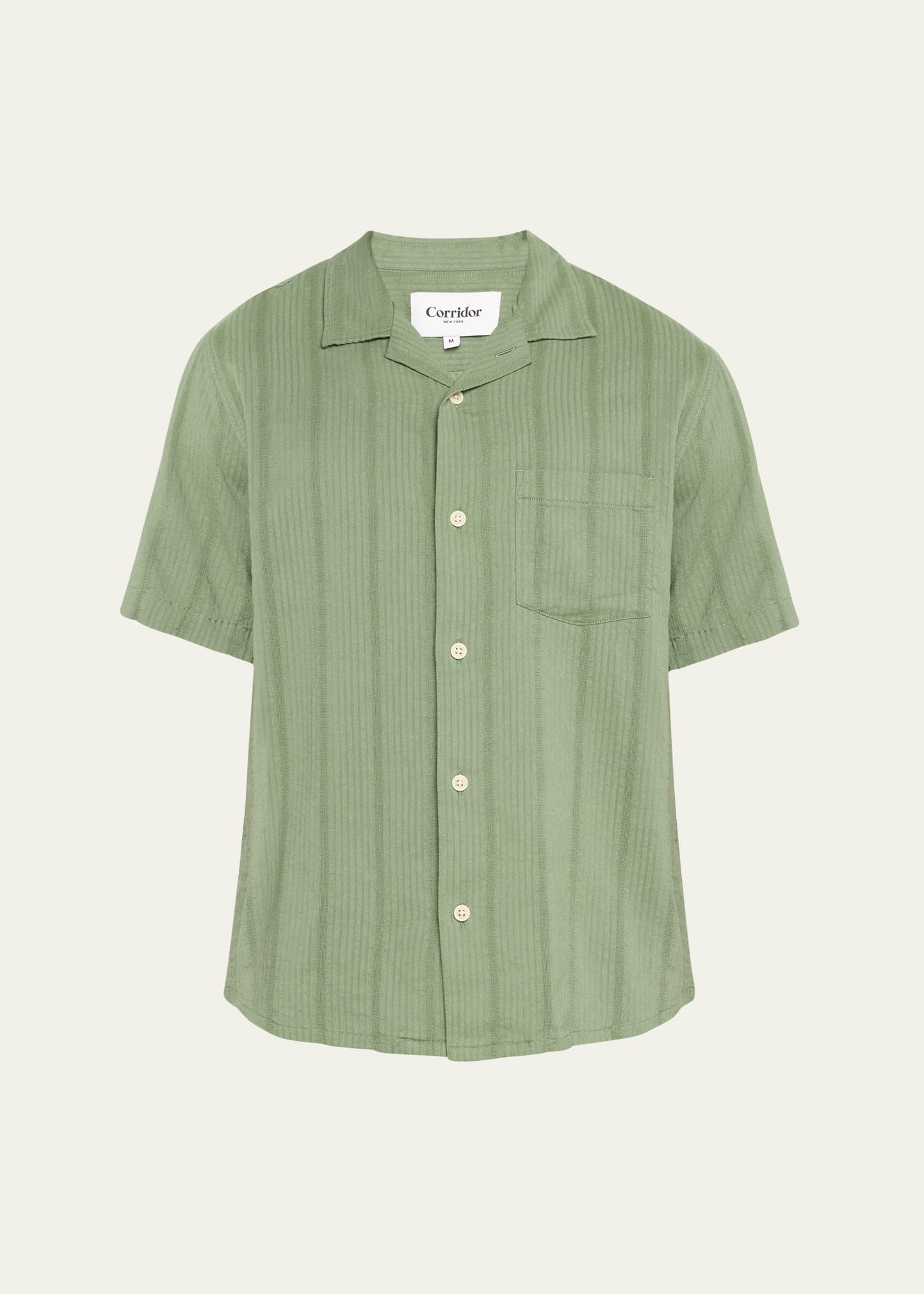 Corridor Striped Seersucker Short Sleeve Button-up Camp Shirt In Grn