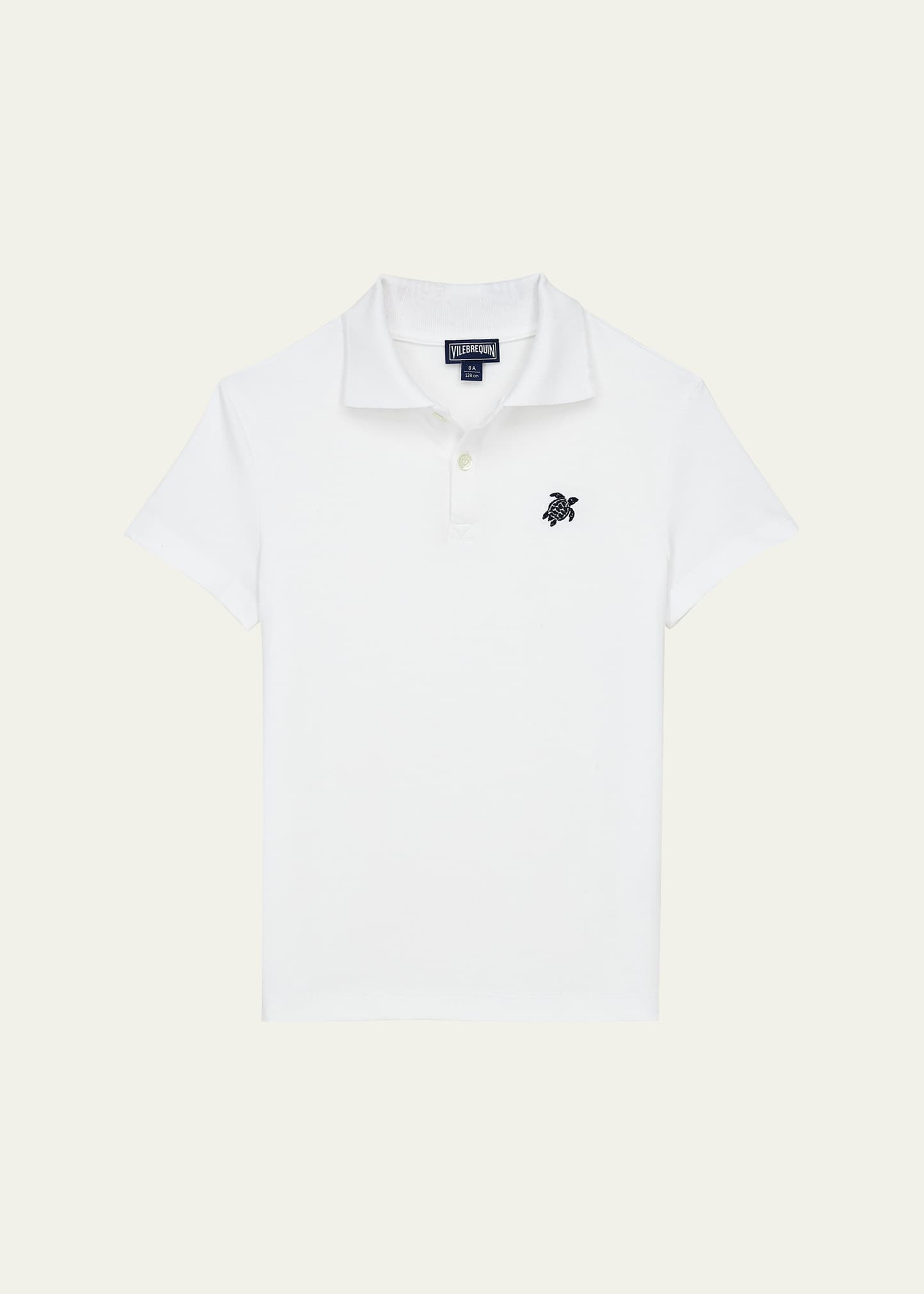 Vilebrequin Kids' Boy's Embroidered Turtle Polo Shirt In Blanc