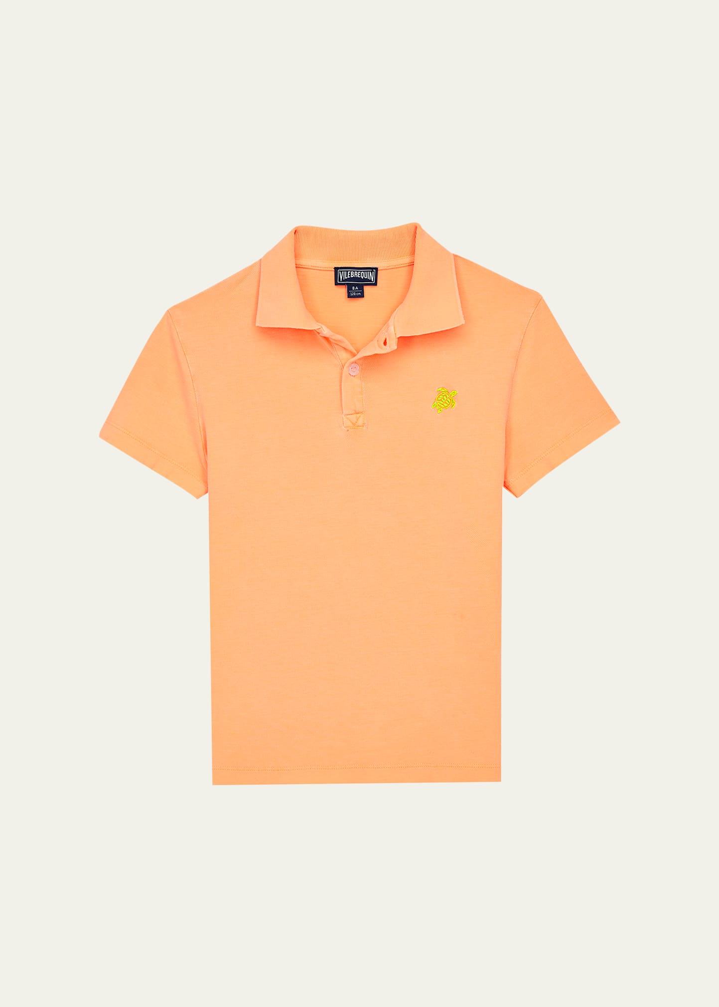 Vilebrequin Kids' Boy's Embroidered Turtle Polo Shirt In Fluo Fire