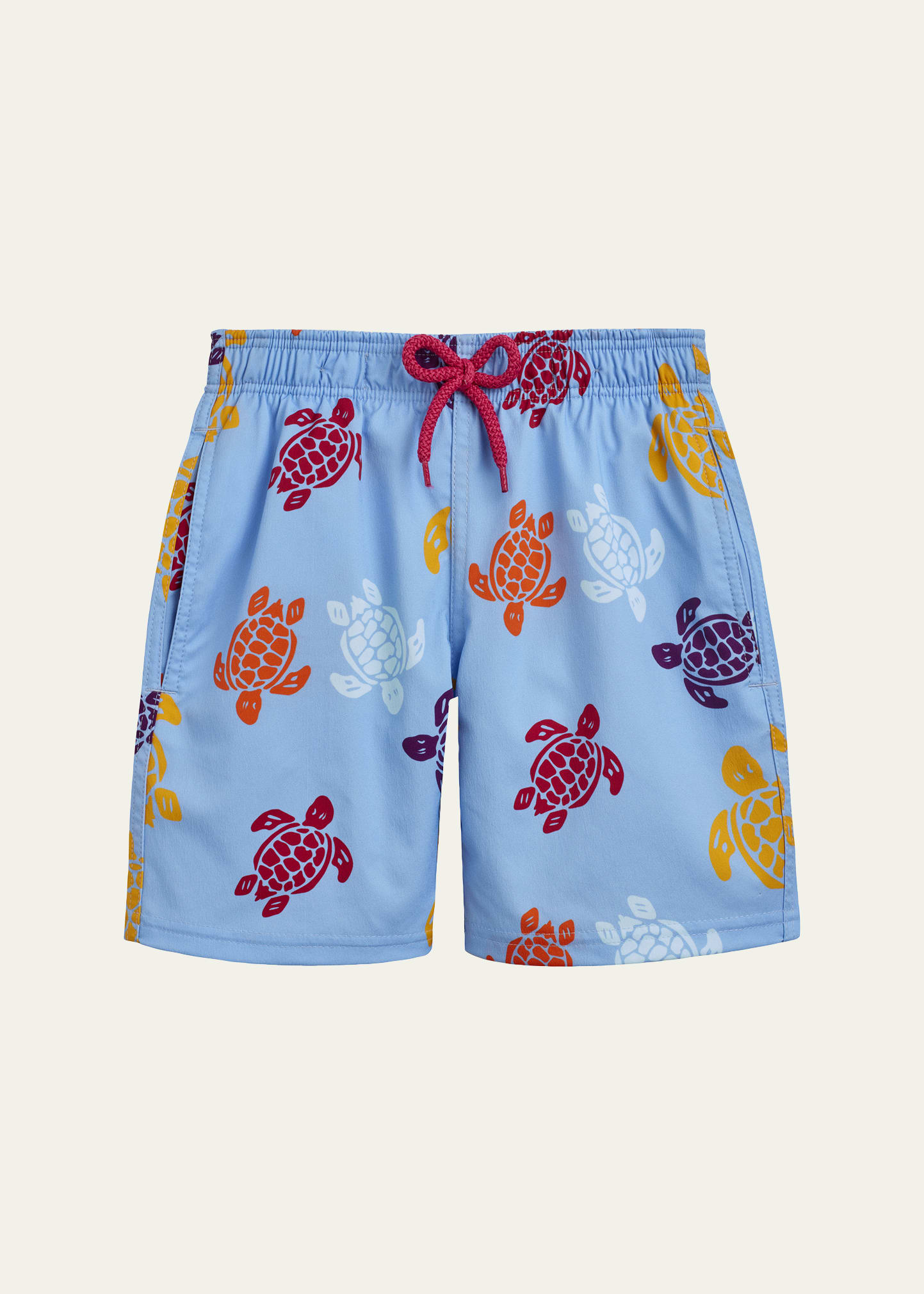 Shop Vilebrequin Boy's Multicolor Turtle-print Swim Shorts In Fleur De Lin