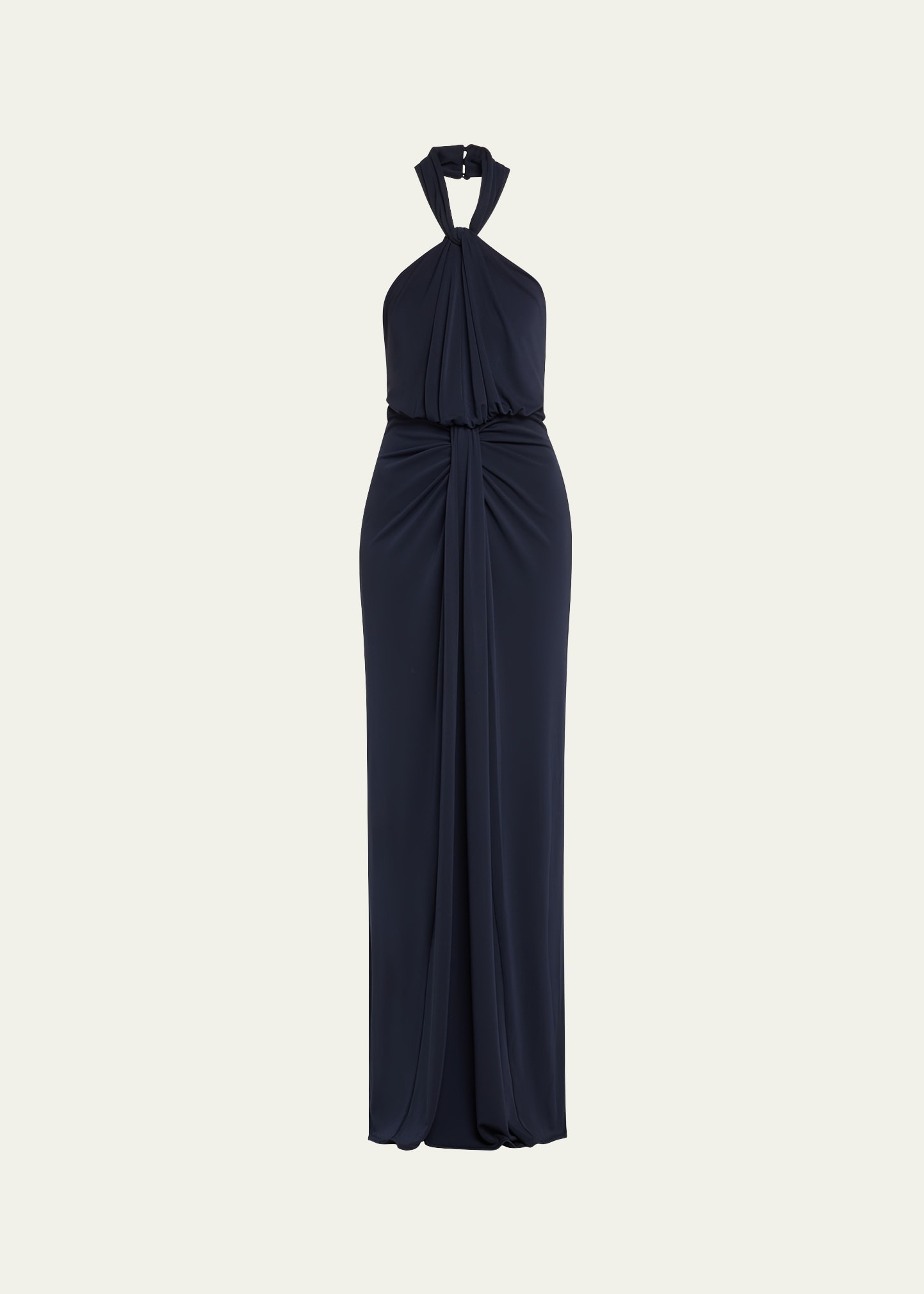 Kaily Backless Draped Halter Gown