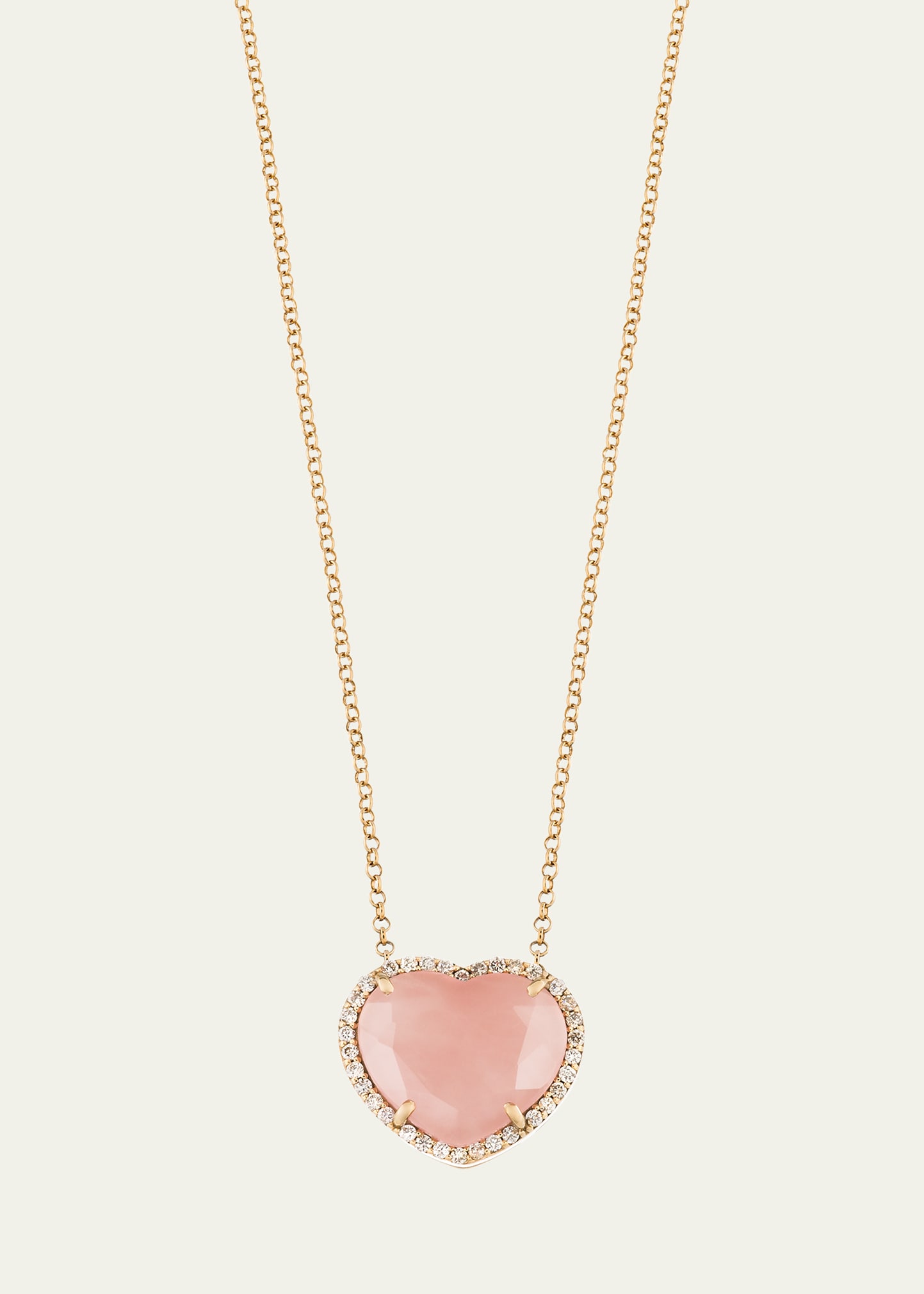 Daniella Kronfle 18k Rose Gold Medium Heart Necklace With Rose Quartz And Diamonds