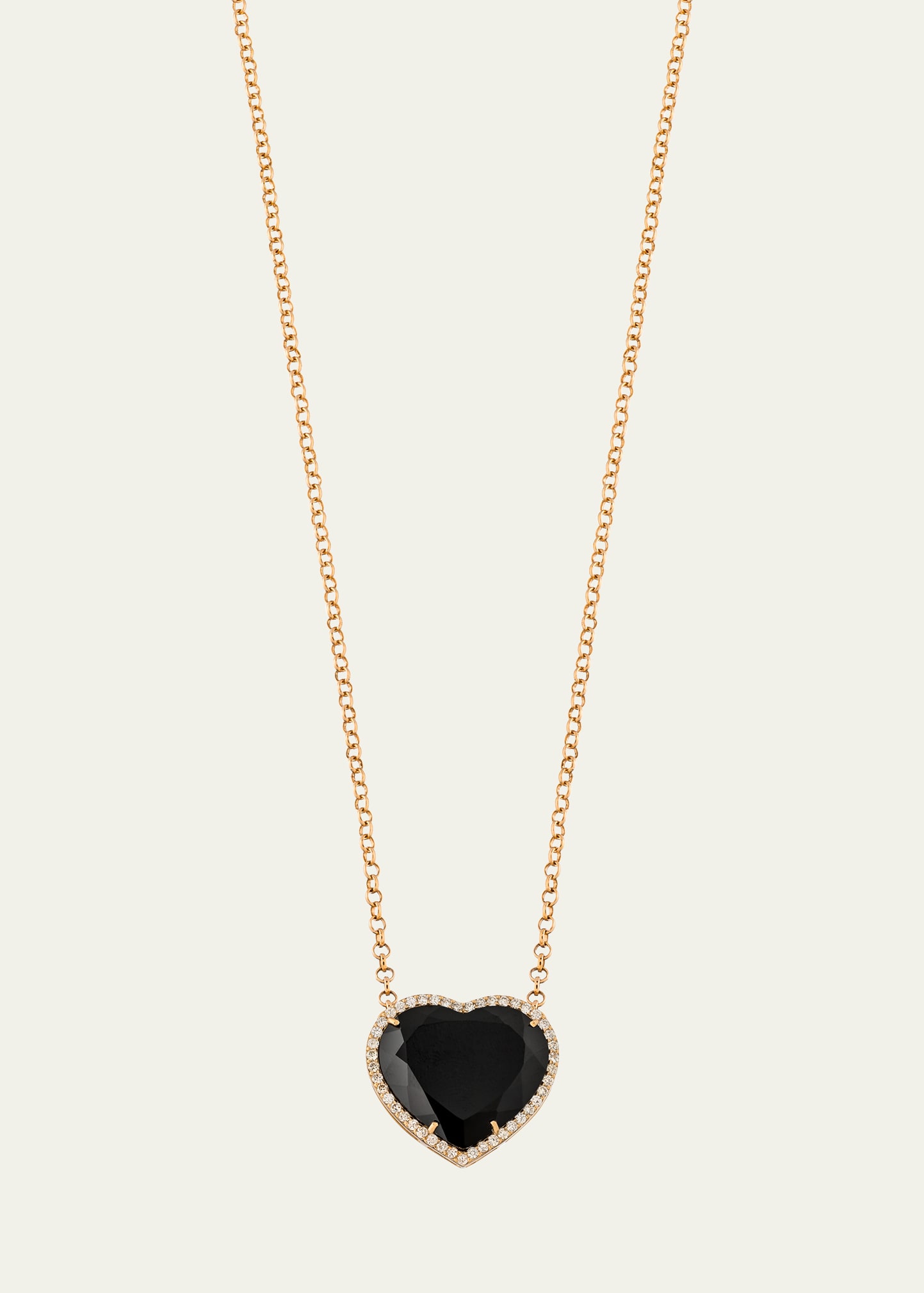 18K Rose Gold Medium Heart Necklace with Black Quartz and Diamonds