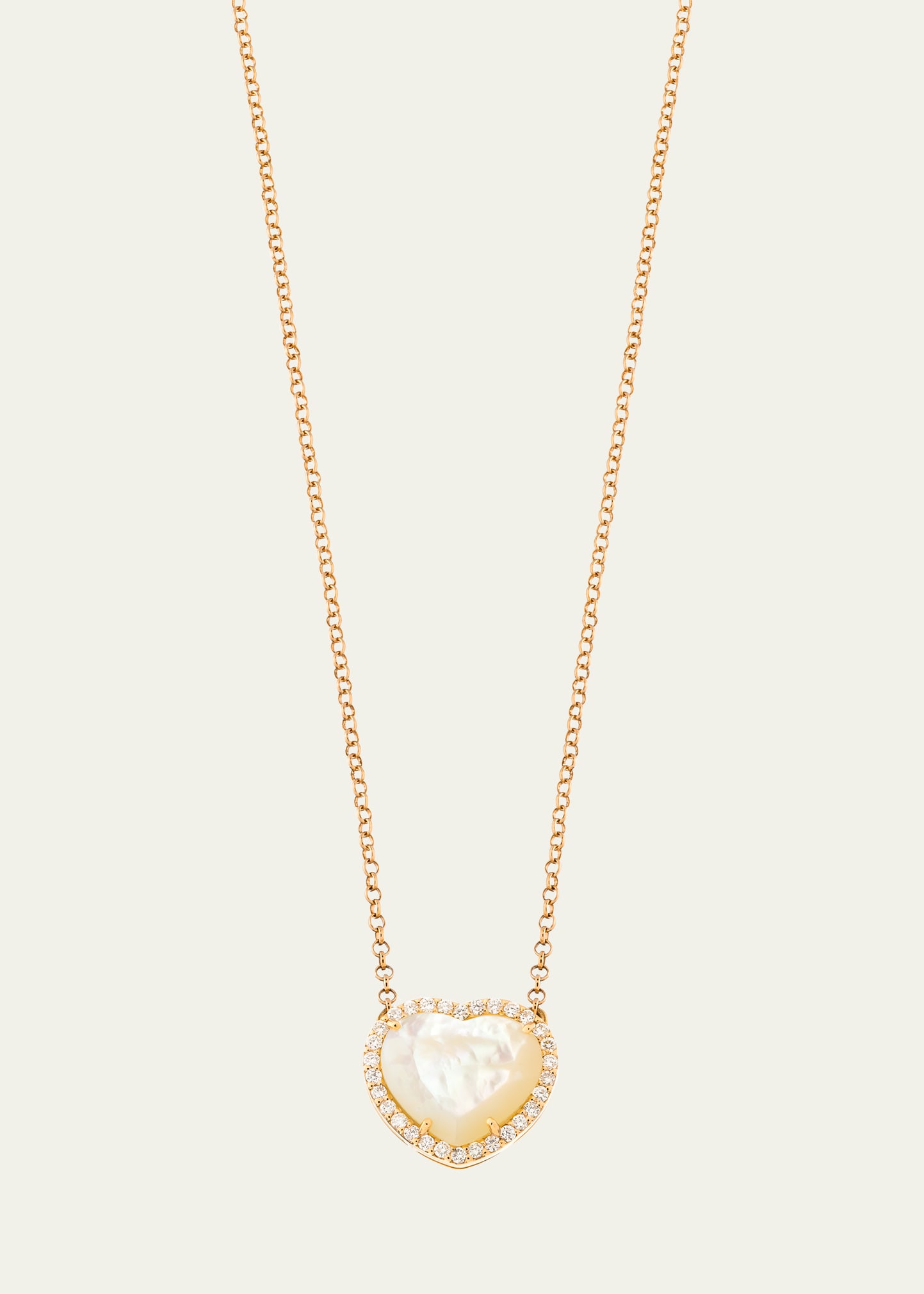 18K Rose Gold Medium Heart Necklace with Mother of Pearl and Diamonds