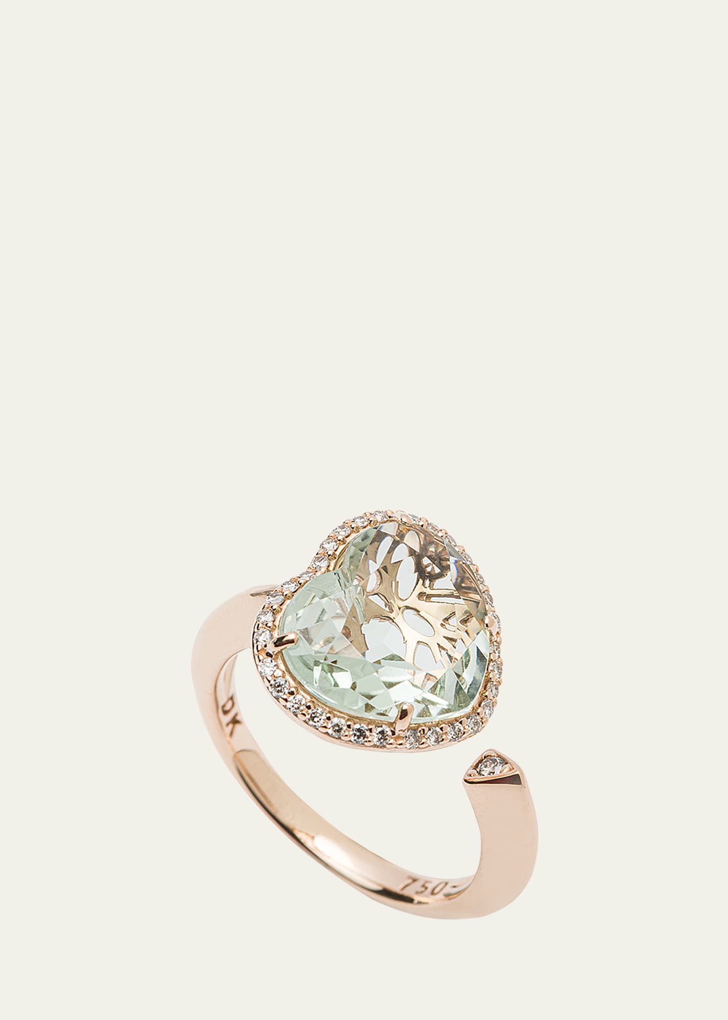 18K Rose Gold Heart Ring with Prasiolite and Diamonds