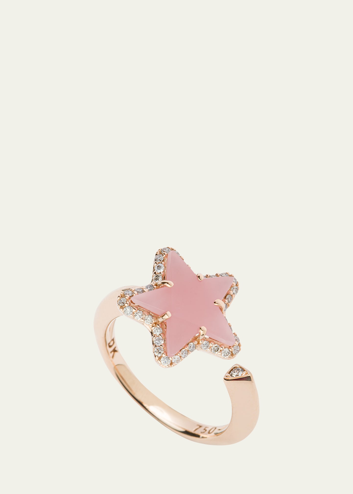 Daniella Kronfle 18k Rose Gold Star Ring With Rose Quartz And Diamonds