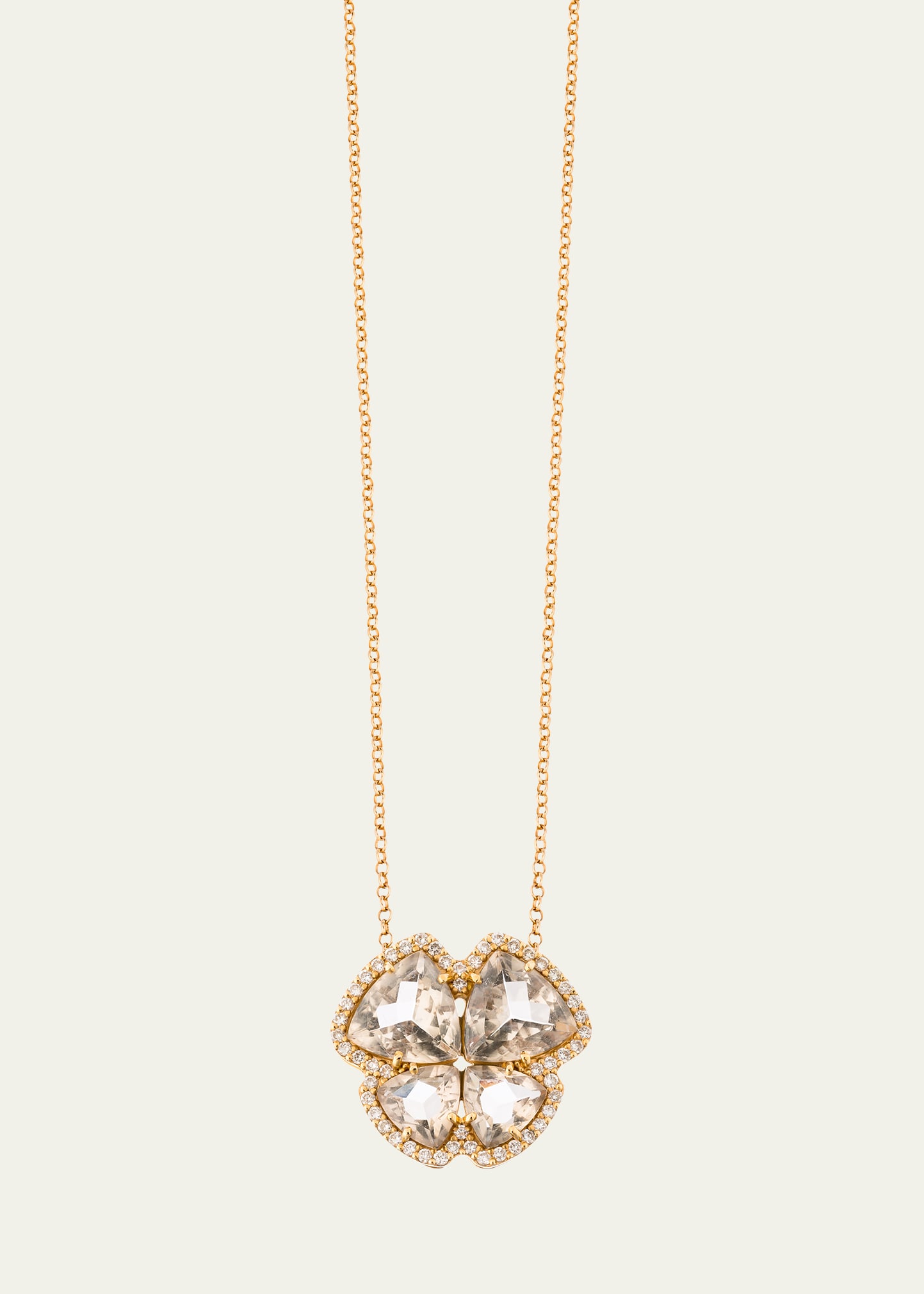 18K Rose Gold Medium Butterfly Necklace with Smoky Quartz and Diamonds
