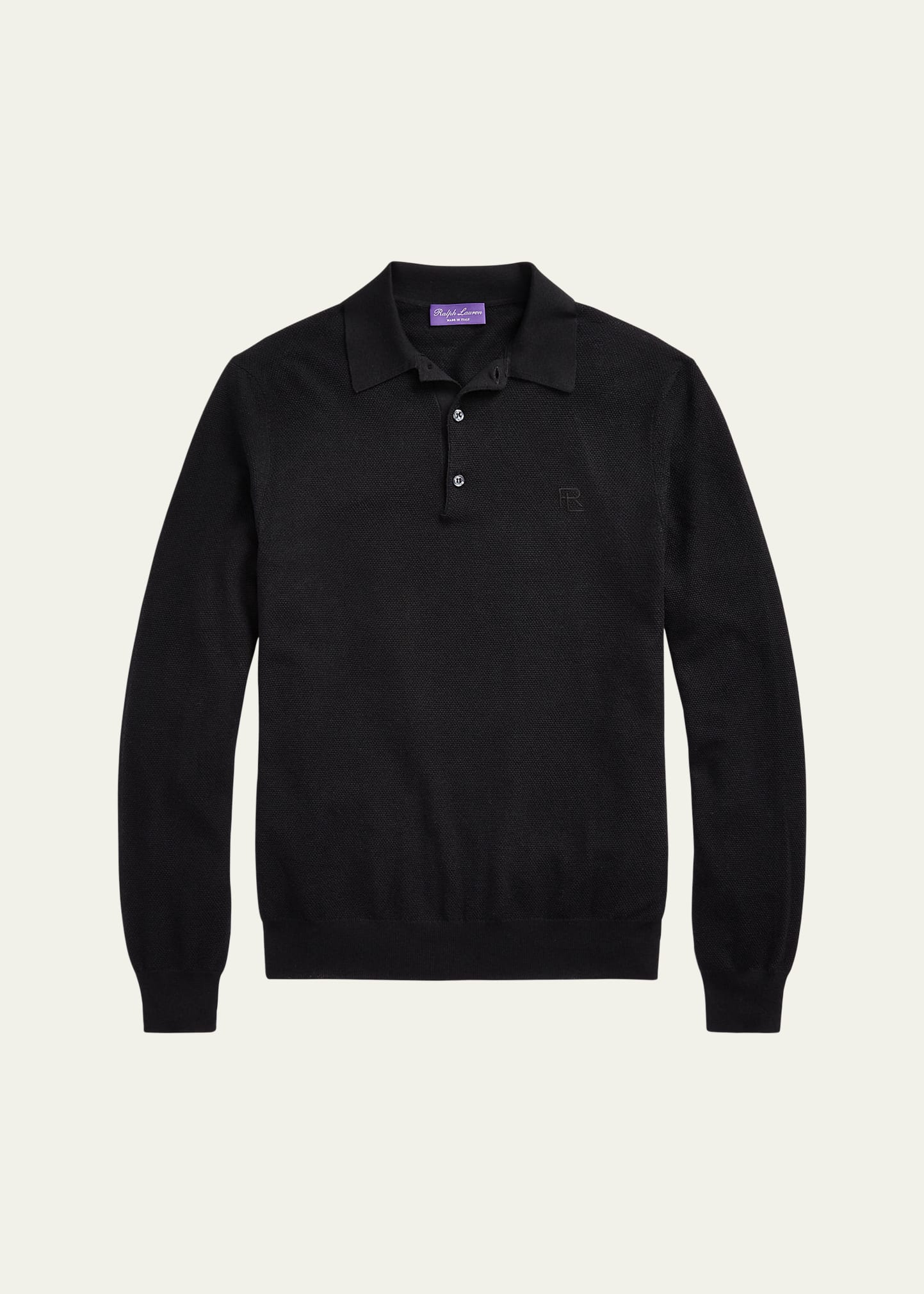 Ralph Lauren Men's 18gg Fine-knit Silk Cotton Long-sleeve Polo Sweater In Black