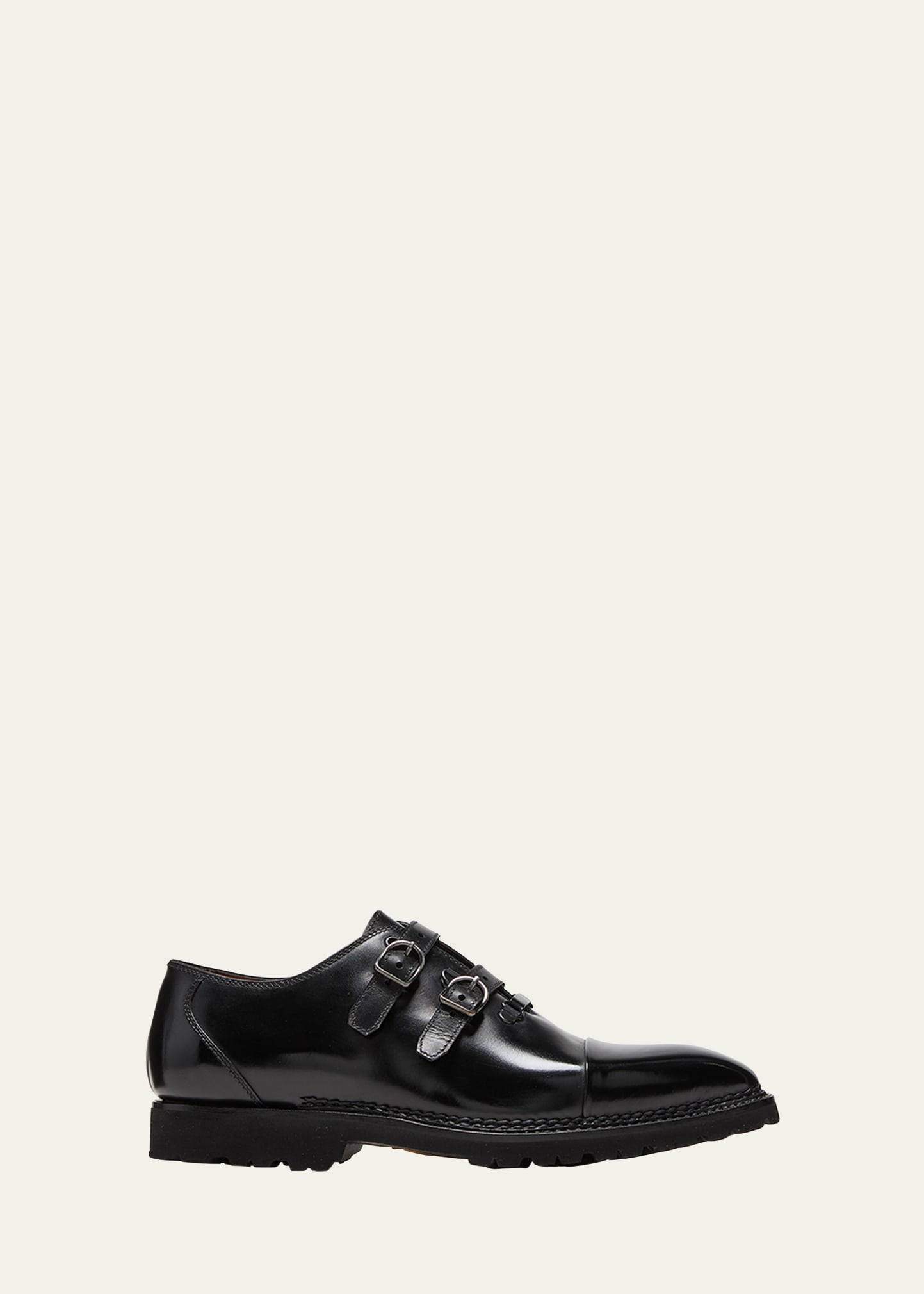 Shop Bontoni Men's Amante Leather Double-monk Strap Loafers In Black
