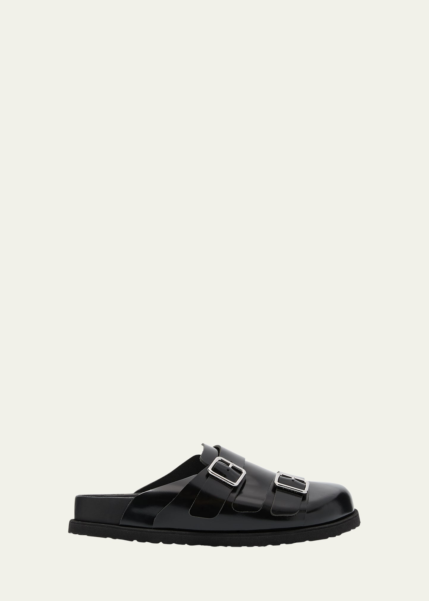 Birkenstock West Leather Dual Buckle Slide Clogs In Black