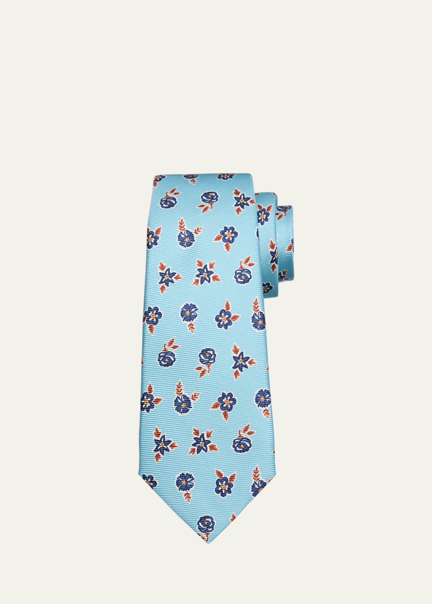 Kiton Men's 7-fold Silk Floral Tie In Blue