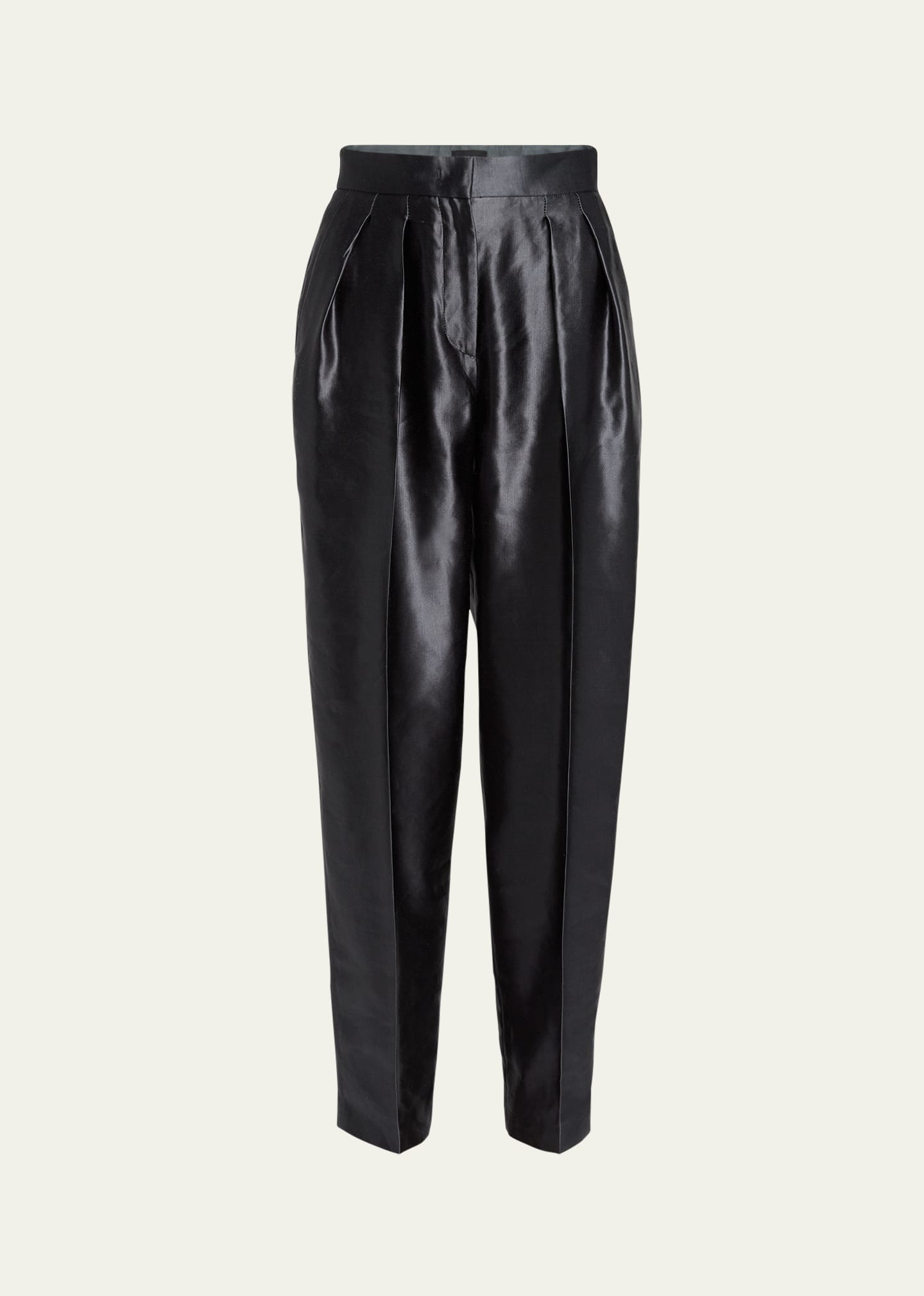 Giorgio Armani Silk & Linen High Waist Straight Trousers In Black