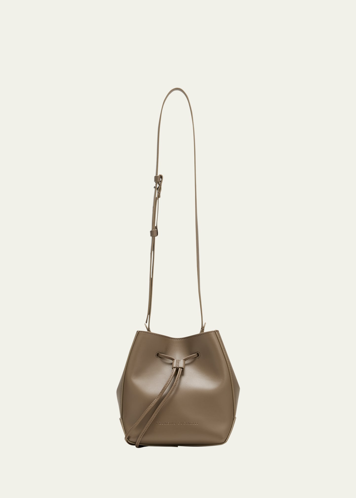 Shop Brunello Cucinelli Drawstring Calf Leather Crossbody Bag In C5859 Ice