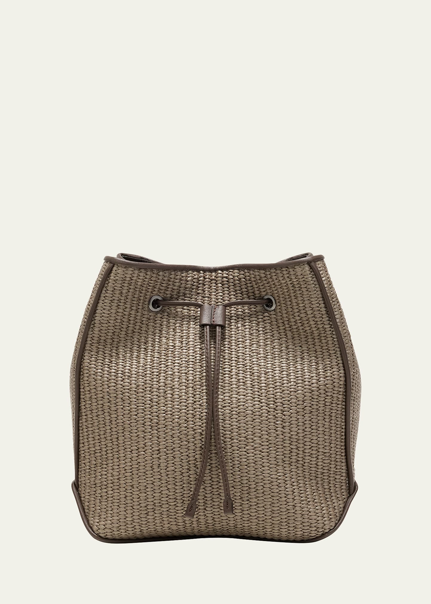 Shop Brunello Cucinelli Medium Drawstring Raffia & Leather Crossbody Bag In C5859 Ice