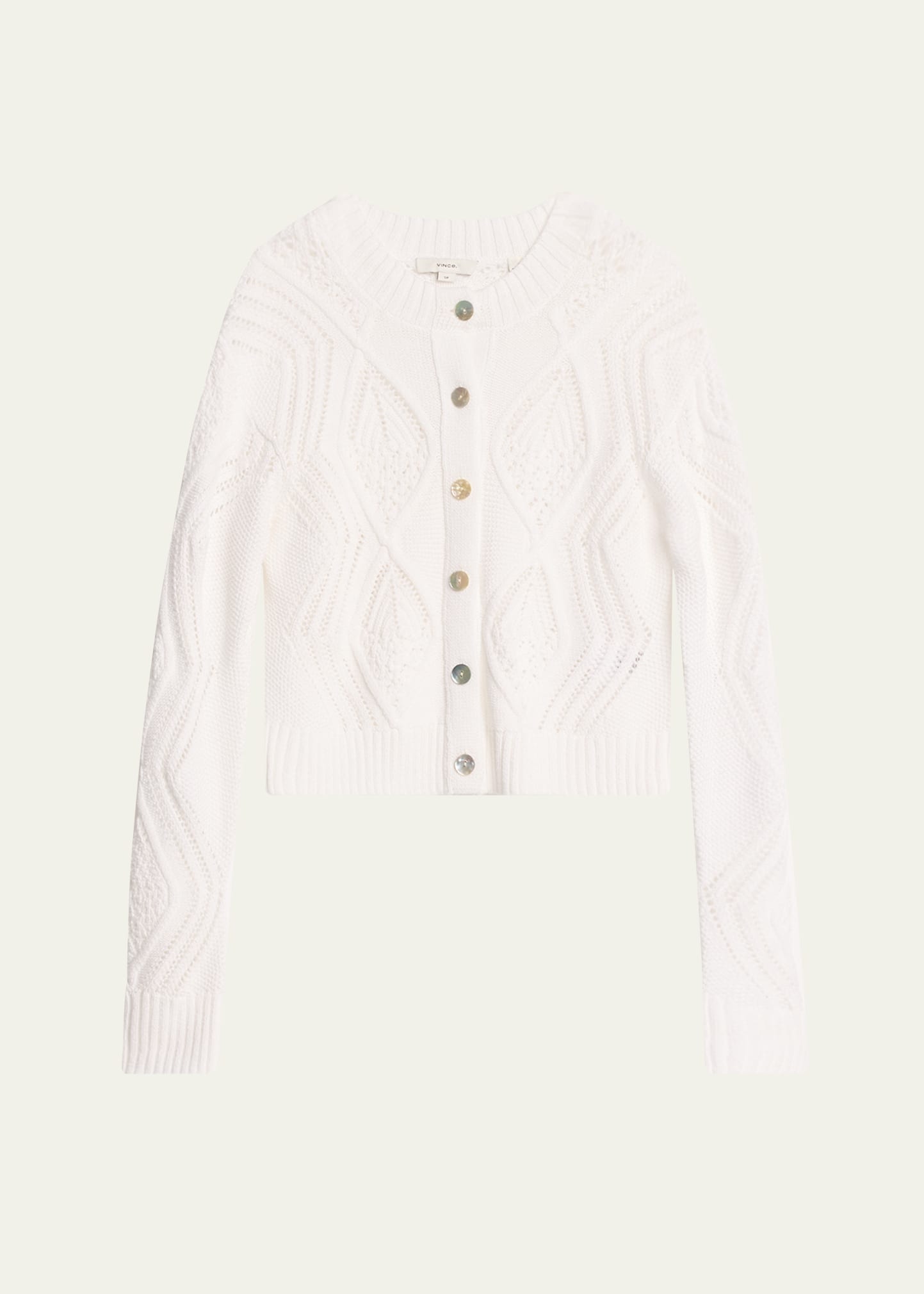 Shop Vince Diamond Cable-knit Short Cotton Cardigan In Optic White