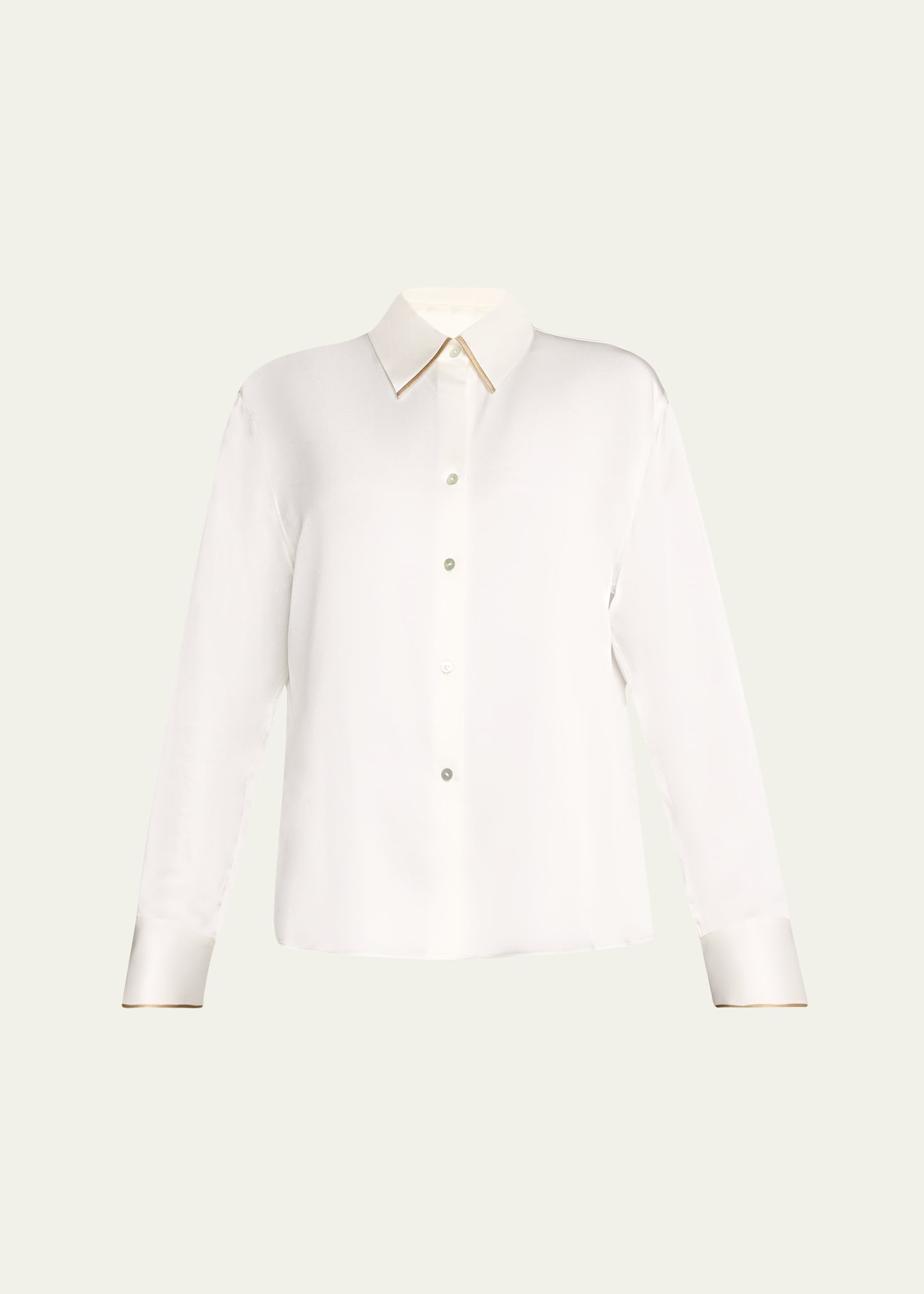 Shop Vince Tipped Slim Long-sleeve Silk Blouse In Off White/rye