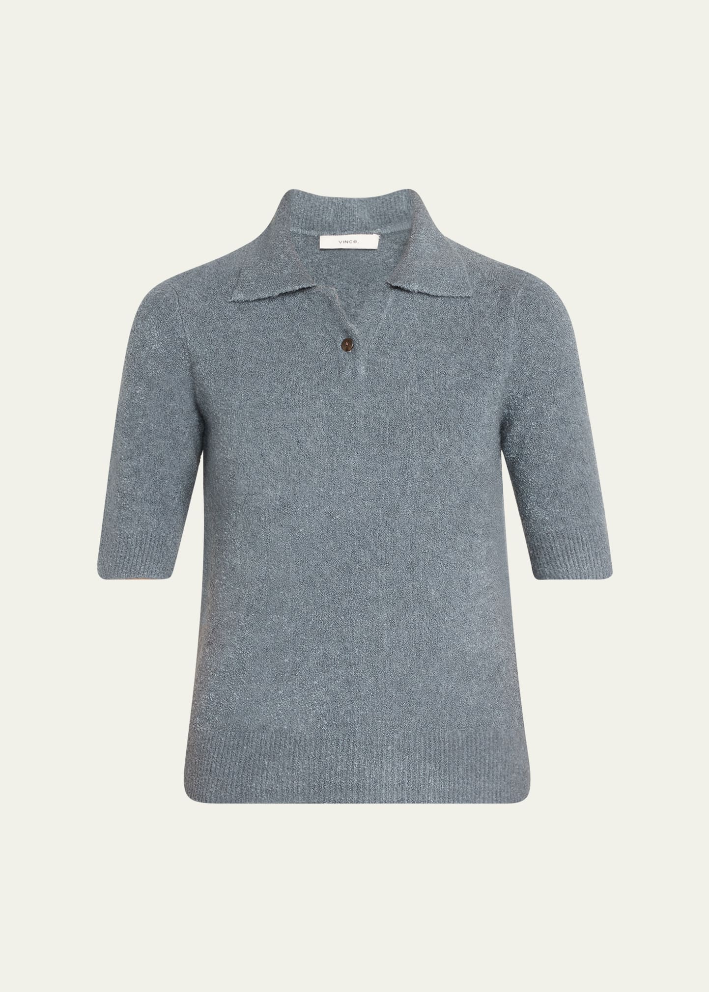 Vince Soft Boucle Short Sleeve Polo Lake Stone In Lake Stone