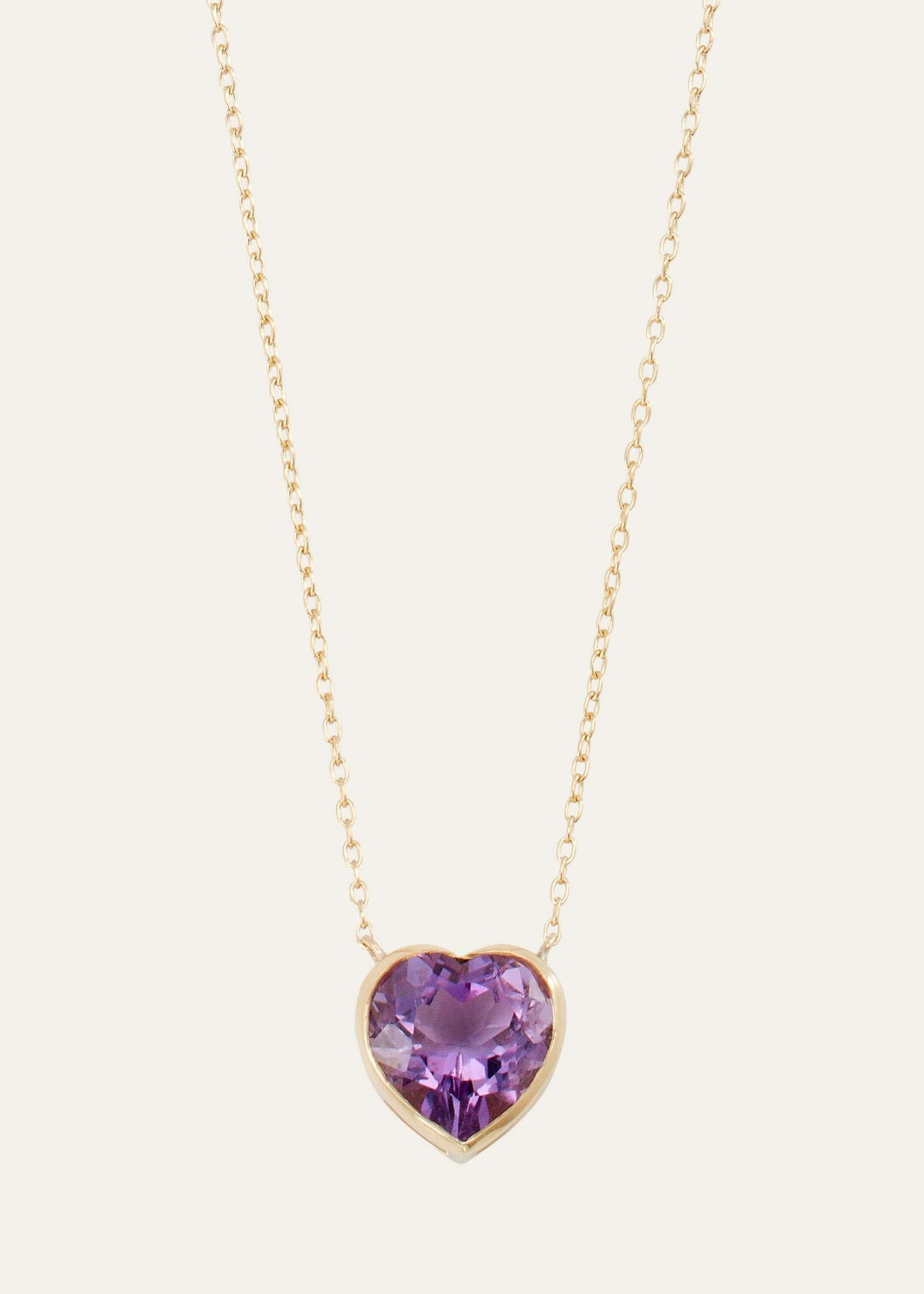 18K Yellow Gold Large Heart Necklace with Faceted Amethyst