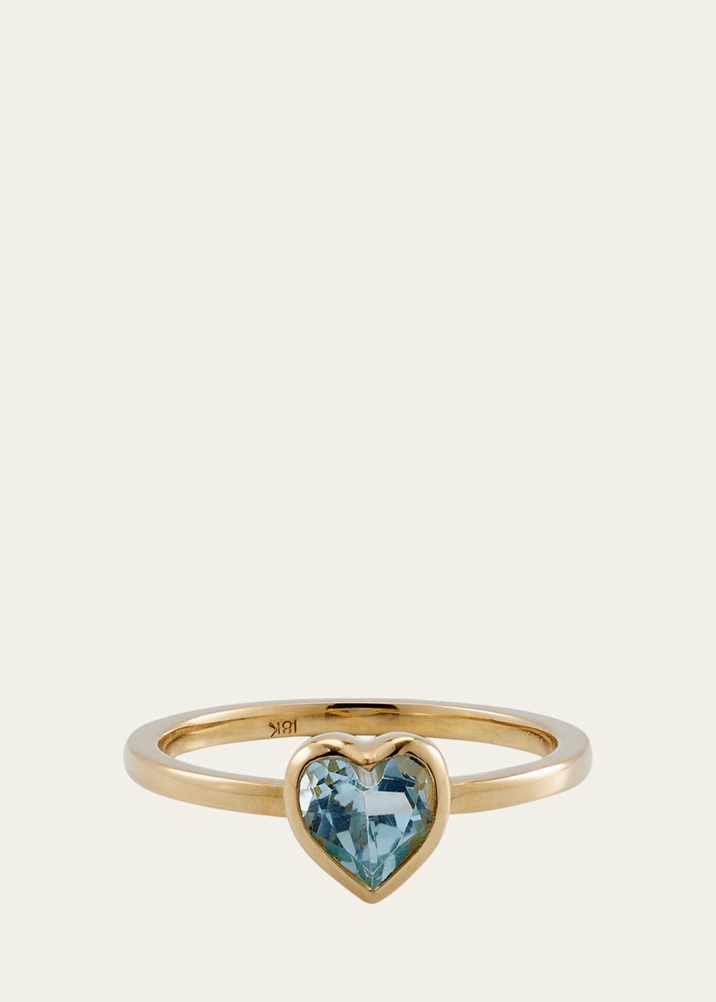 18K Yellow Gold Tiny Heart Ring with Faceted Blue Topaz
