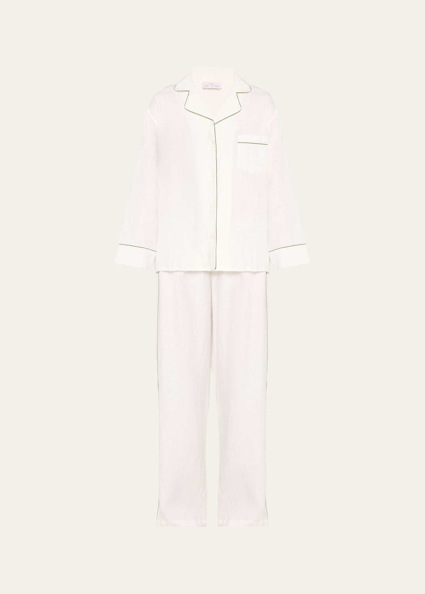 Pour Les Femmes Sport Linen Long Pajama Set In Cream