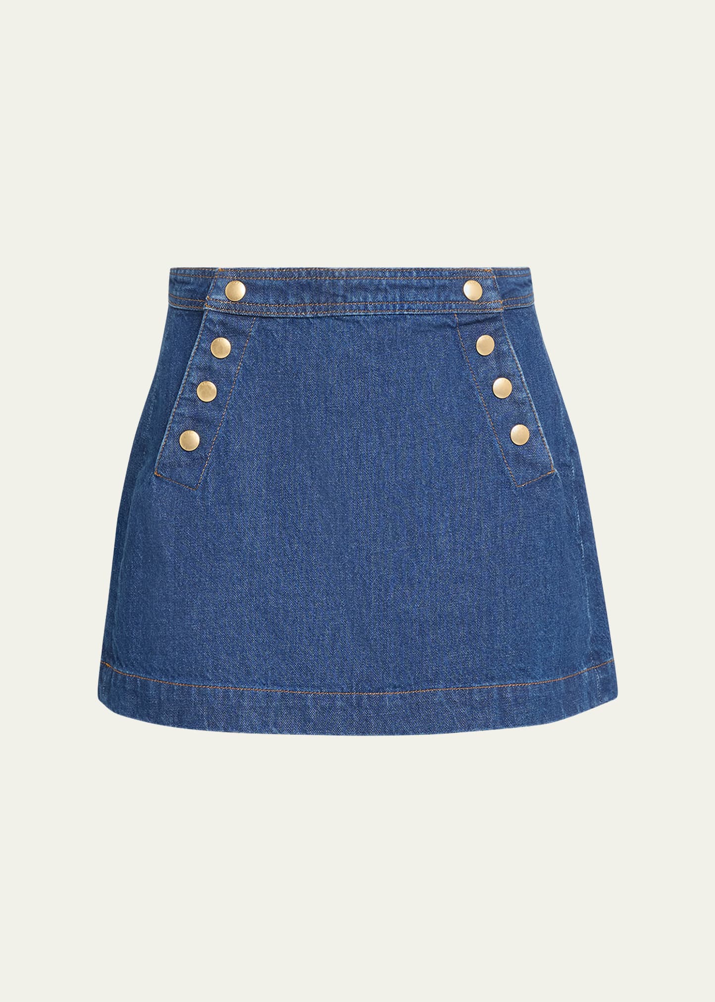 Shop Frame Sailor Snap Denim Mini Skirt In Celestine