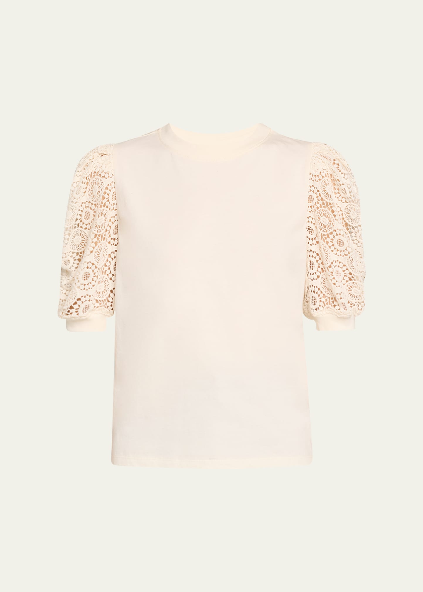 Frame Frankie Lace-sleeve Tee In Cream
