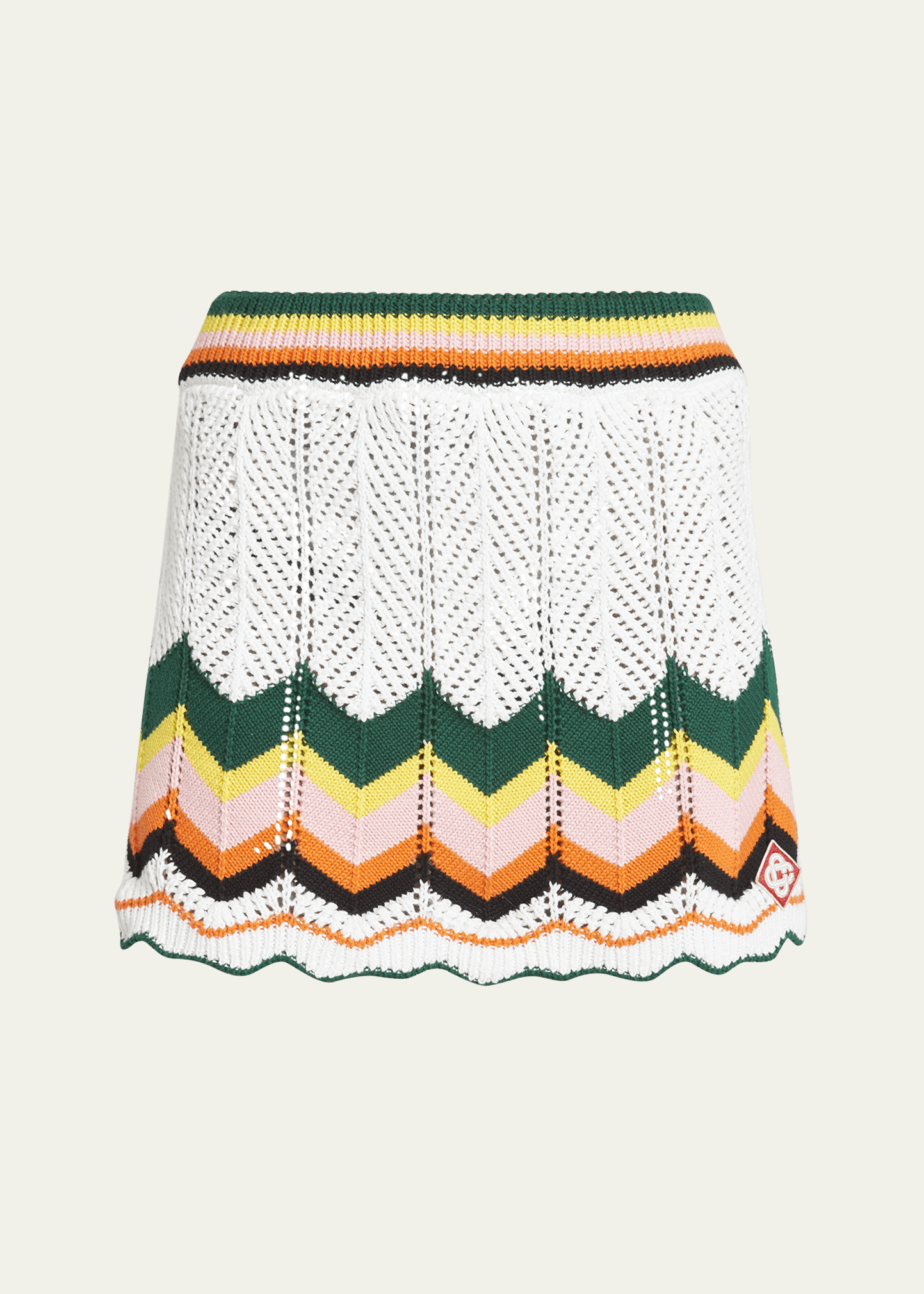 Shop Casablanca Chevron Lace Knit Mini Skirt In White Multi