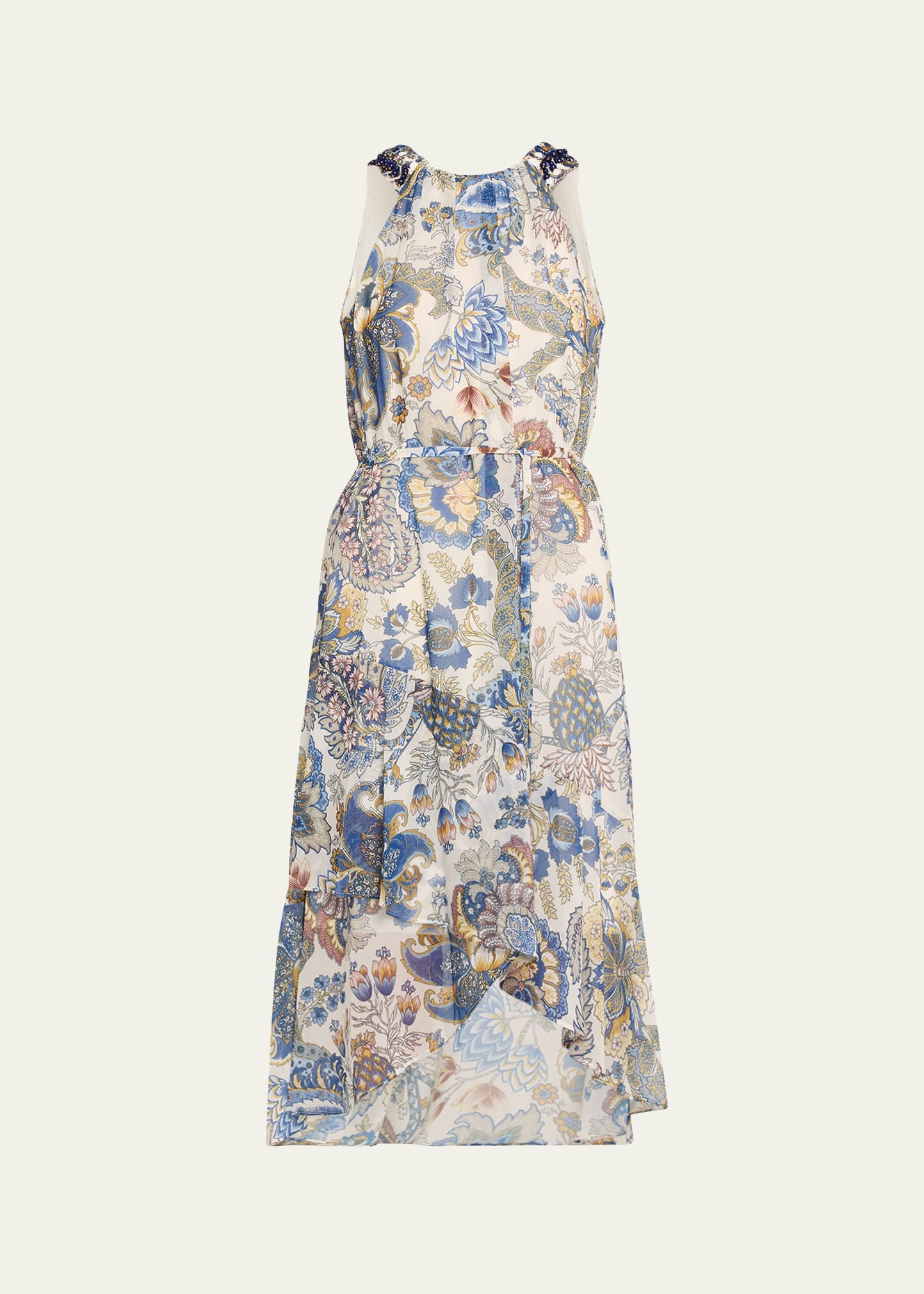 Allison Beaded Floral-Print Midi Dress